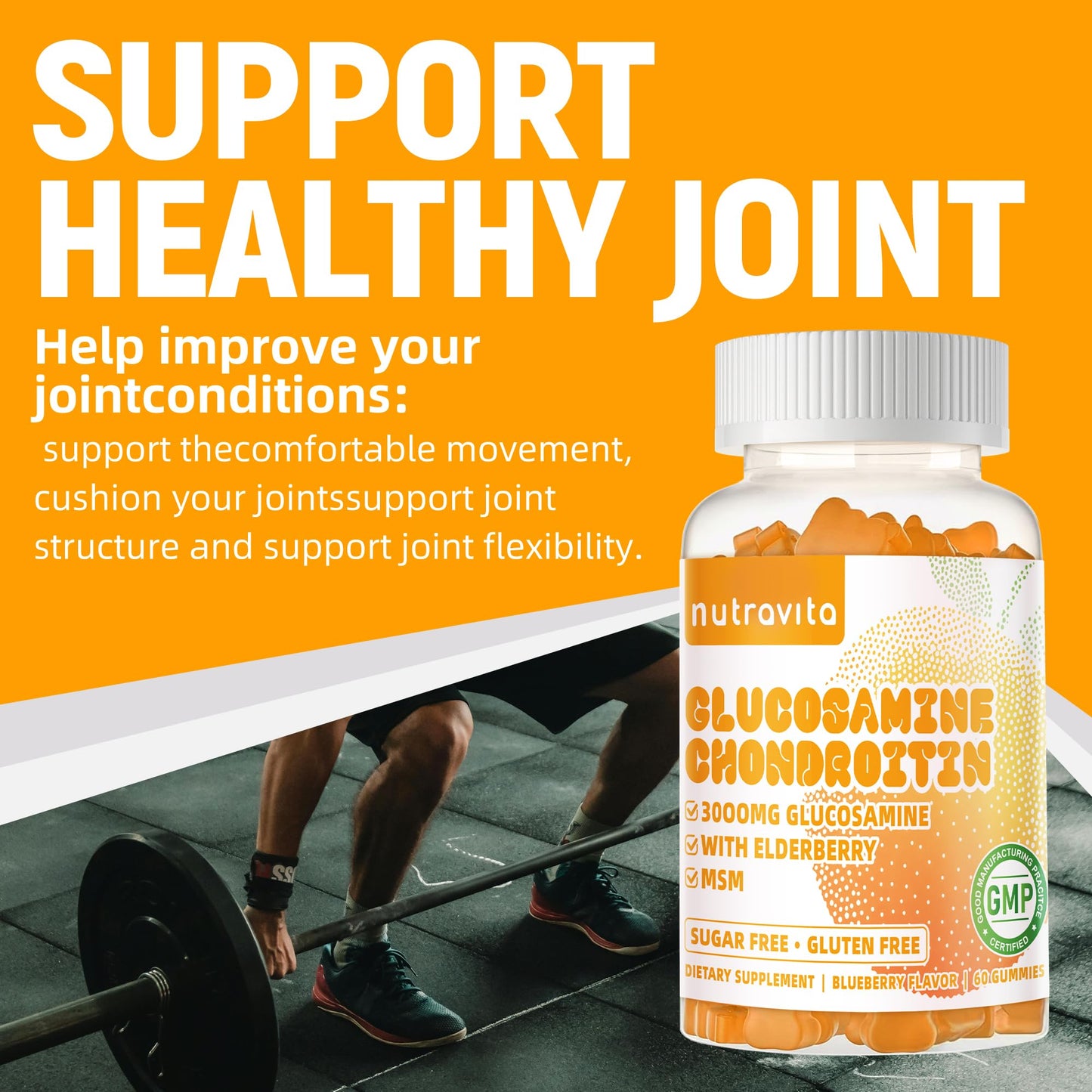 Nutravita Glucosamine Chondroitin Gummies with MSM & Elderberry Extra Strength - 60 Count