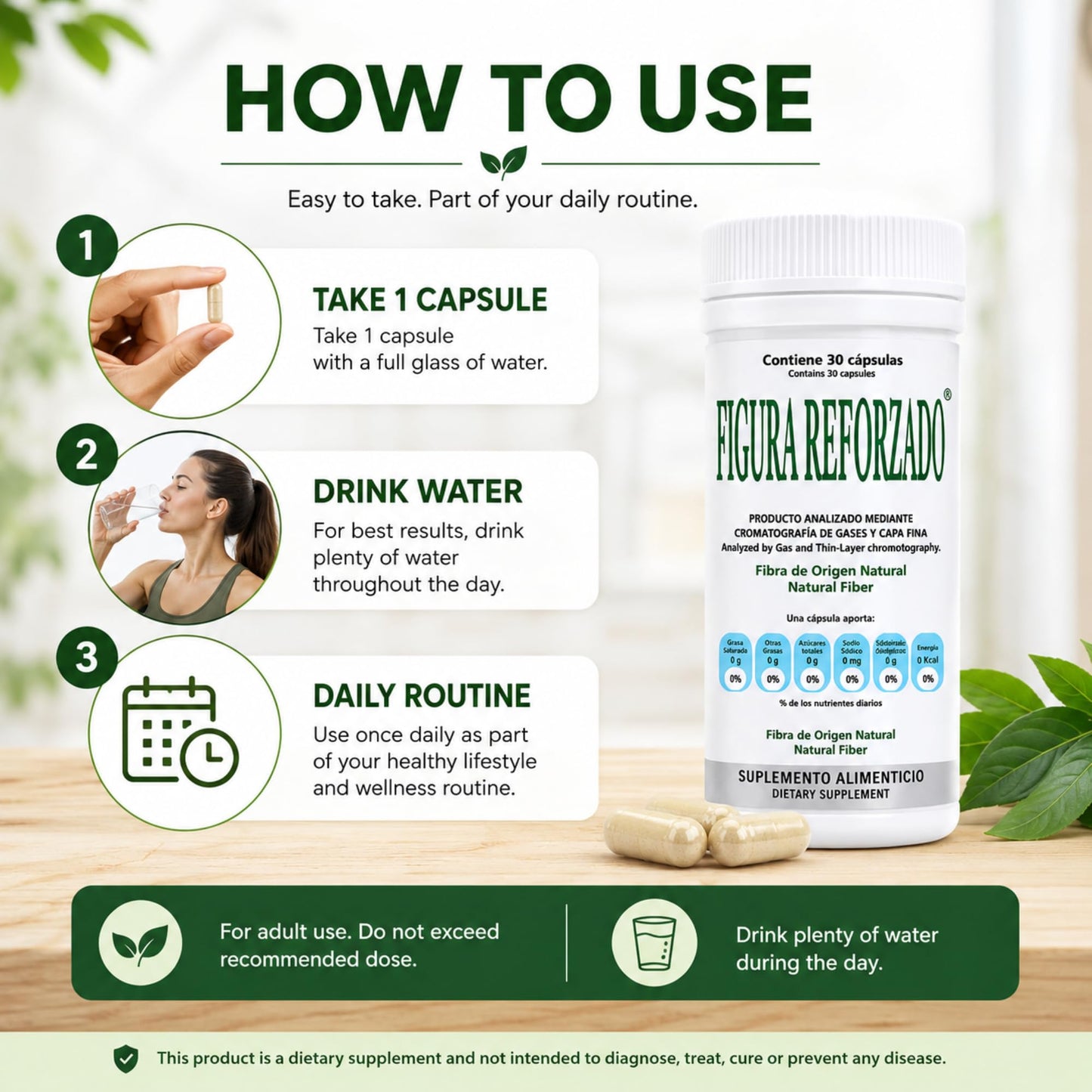 Tu Salud Plus Figura Reforzado Natural Fiber Capsules Supplement, 30 Count