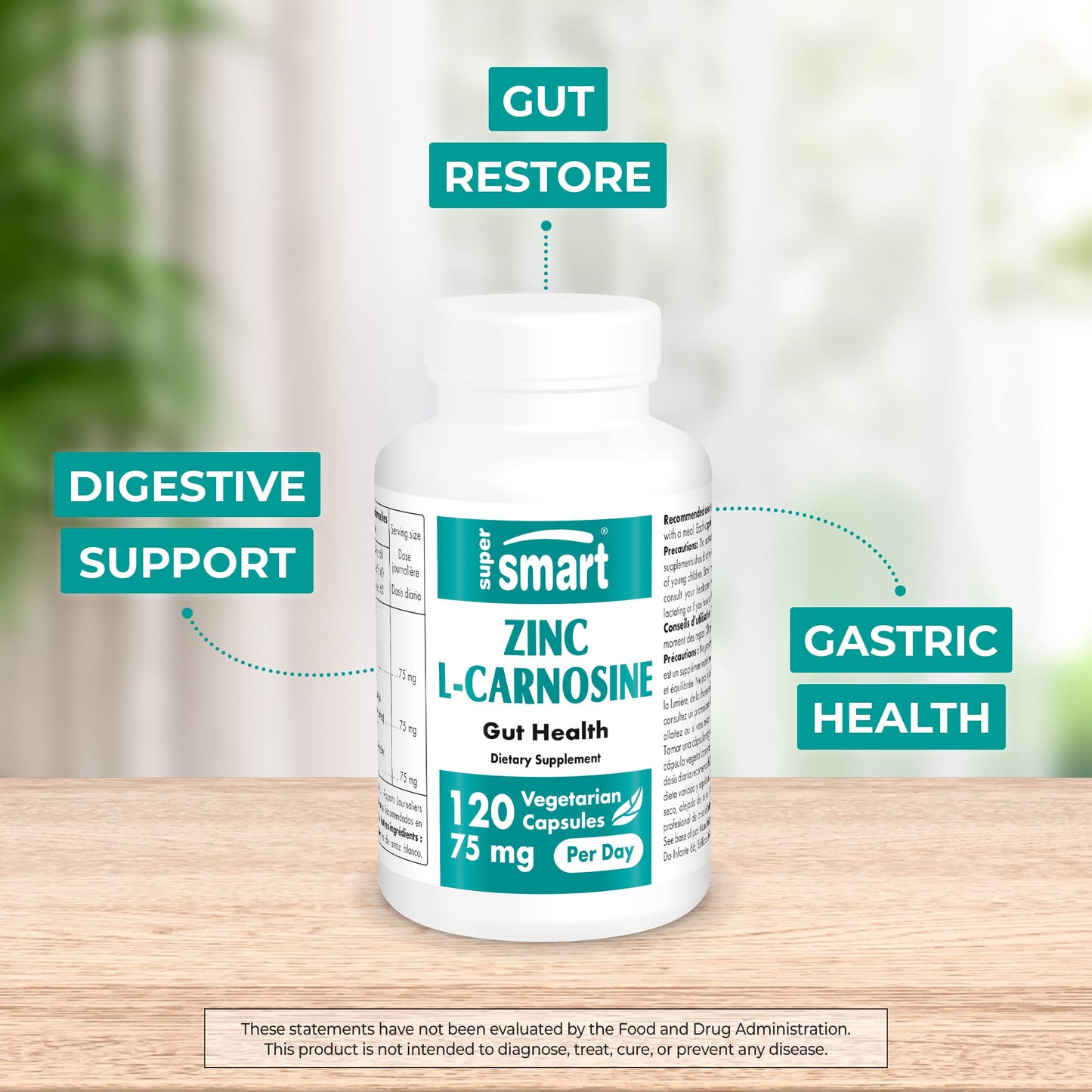 Supersmart Zinc L-Carnosine + Betaine HCl (Gastric Health) Vegetarian Capsules, 240 Capsules