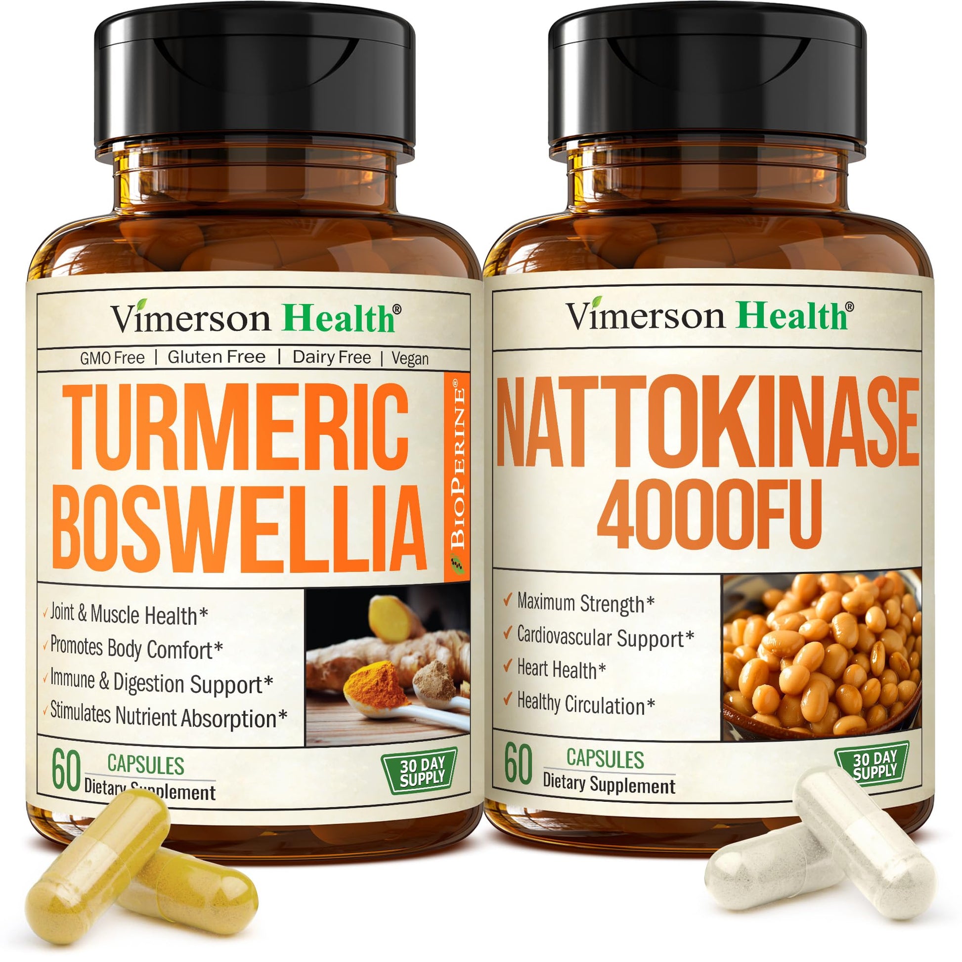 Vimerson Health Boswellia Turmeric Curcumin & Nattokinase Supplement Bundle Capsules, 120 Count