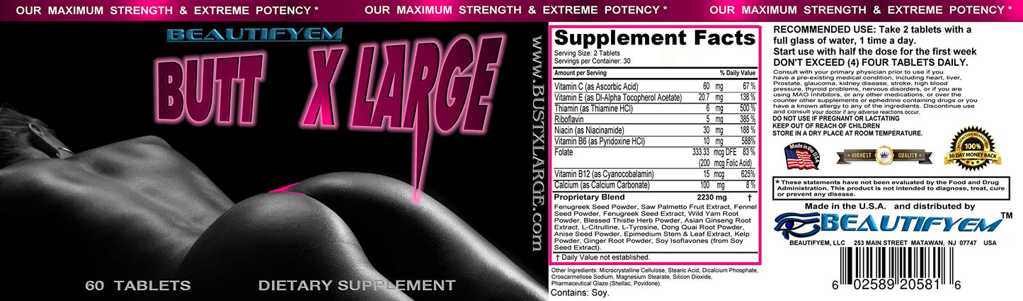 BEAUTIFYEM Butt Enlargement Booty Enhancement Capsule 60 Count
