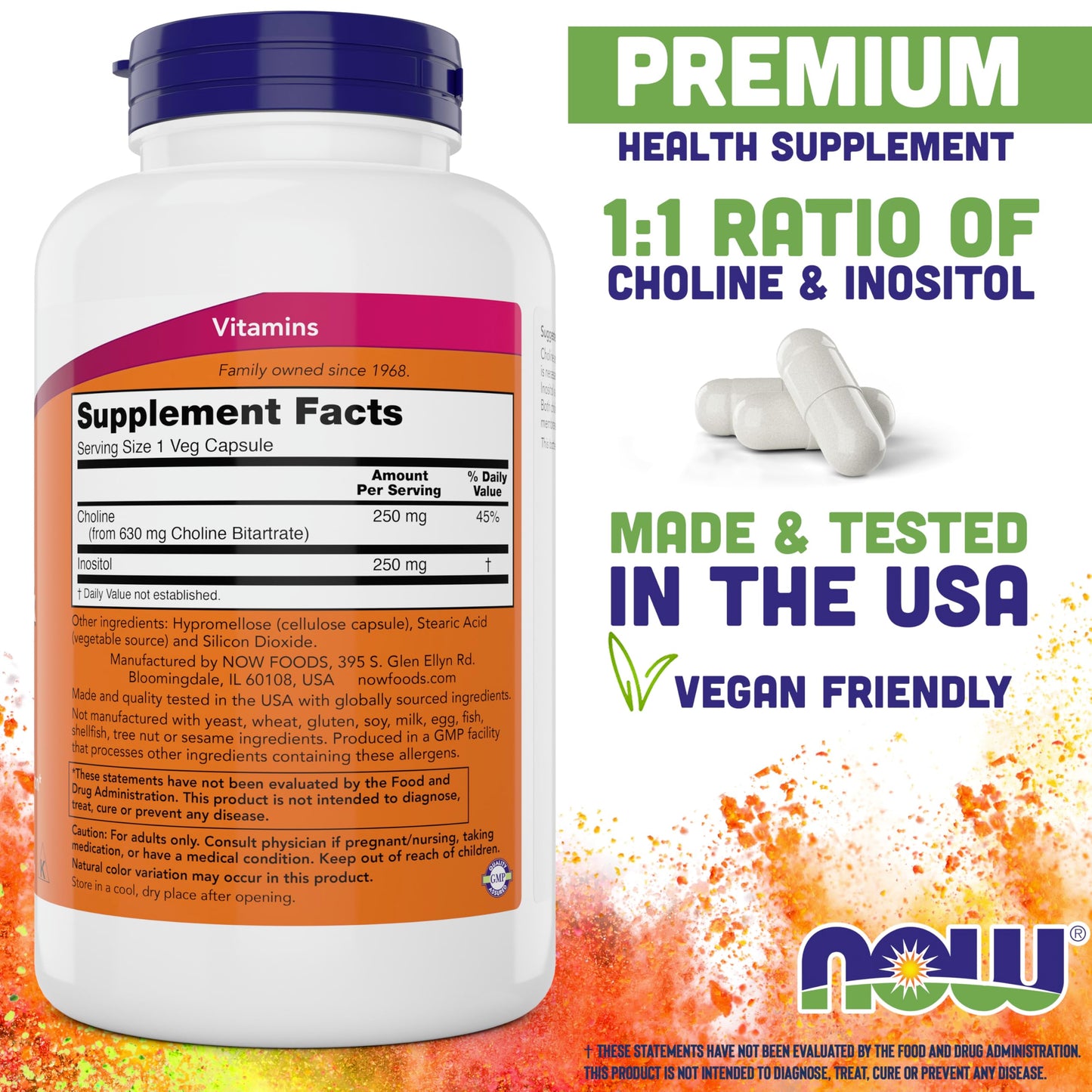 NOW Foods Choline & Inositol Capsules, 360 Count