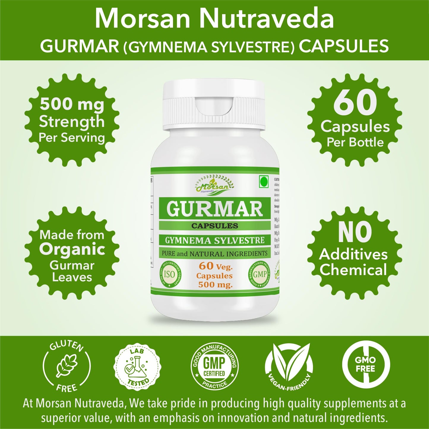 Generic Morsan Nutraveda’s Gurmar (Gymnema Sylvestre, Gudmar) Capsule 120 Capsules