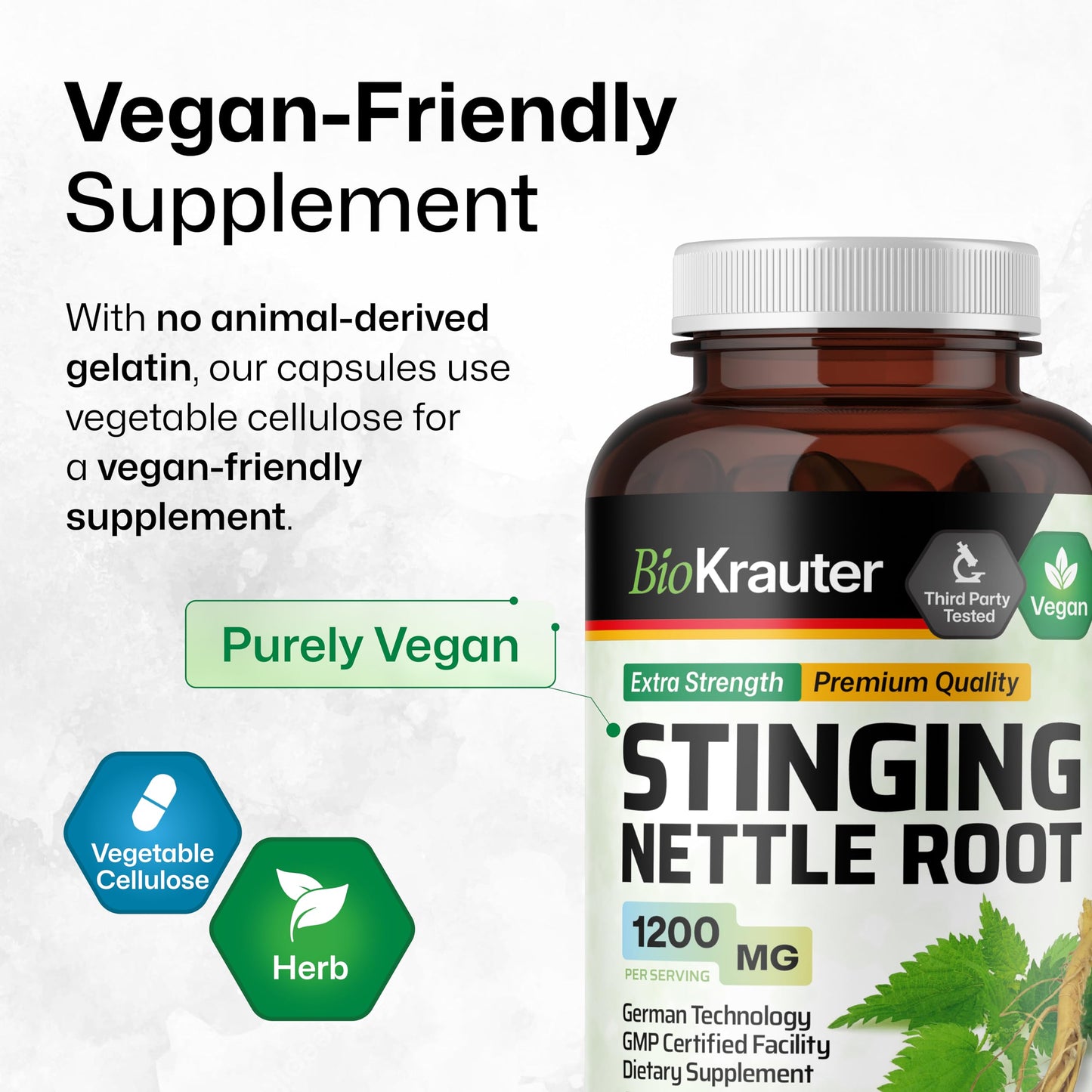 BIO KRAUTER Stinging Nettle for Seasonal Support - Stinging Nettle Root Supplement (Urtica Dioica) 1200 mg for Urinary Tract Support & Daily Wellness 250 Capsules