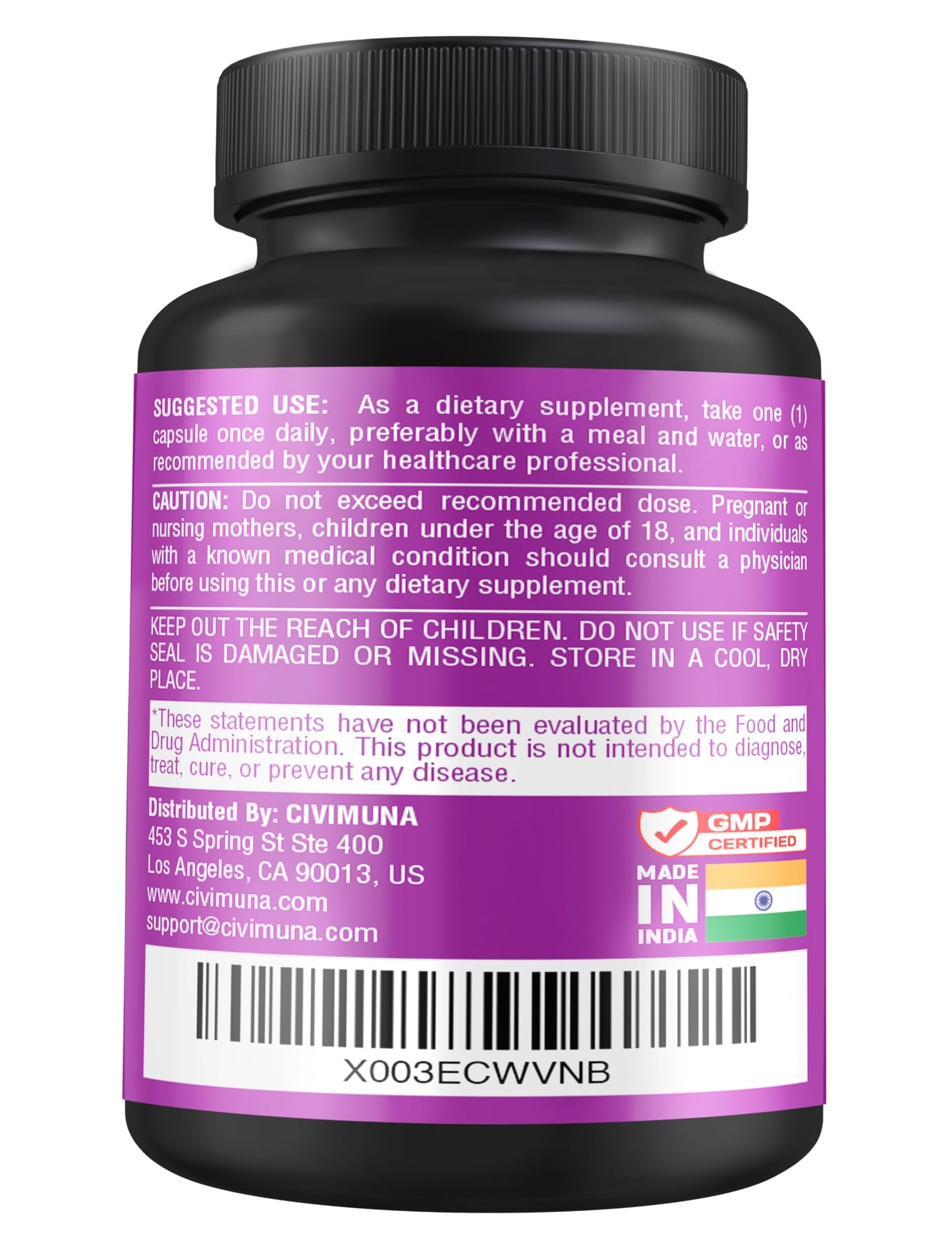 CIVIMUNA Licorice Root Capsules with Turmeric Root, Ginger Root, Peppermint Leaf & Papaya Fruit, 90 Capsules