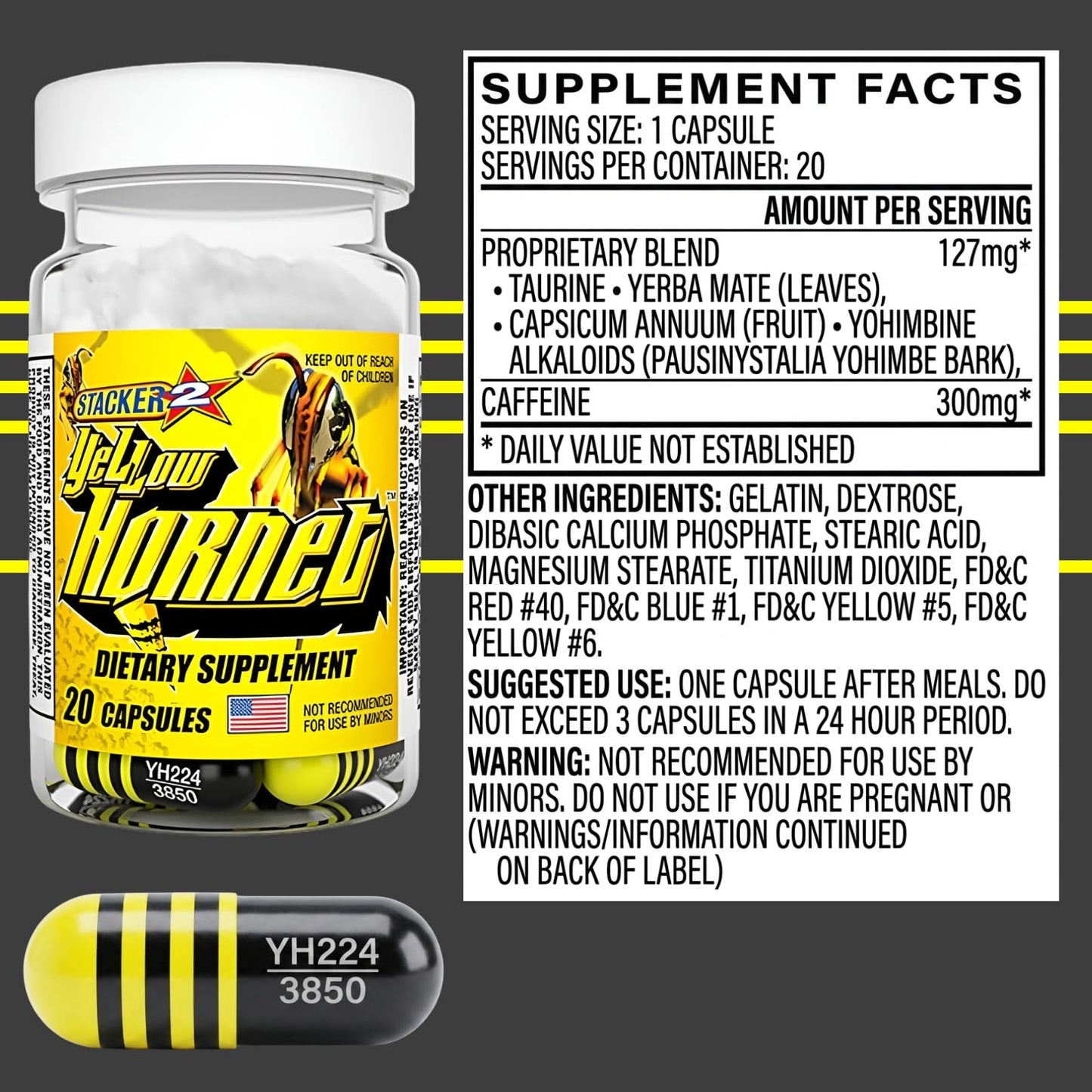 Generic Stacker 2 Yellow Hornet Herbal Dietary Supplement Capsules, 120 Count