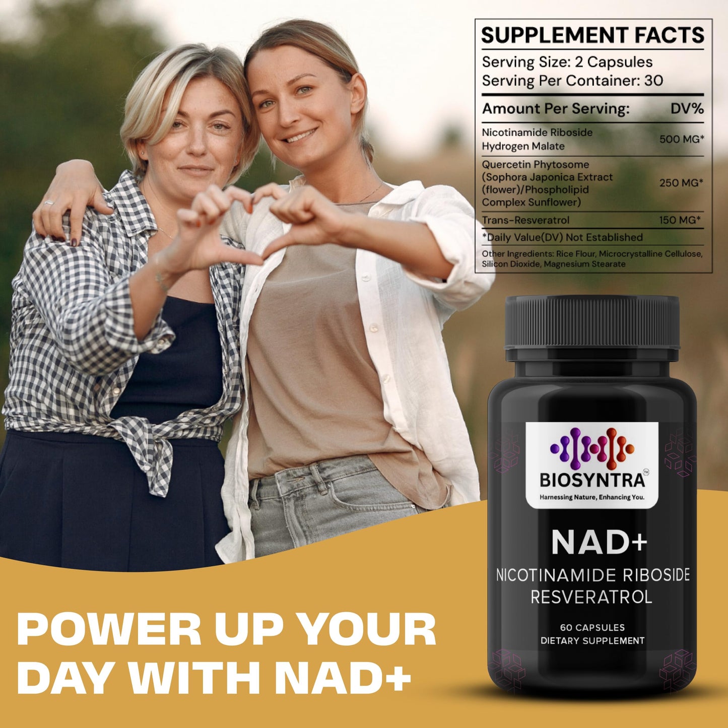 Biosyntra NAD+ Supplement 900mg Nicotinamide Riboside with Resveratrol Capsules 60 Count