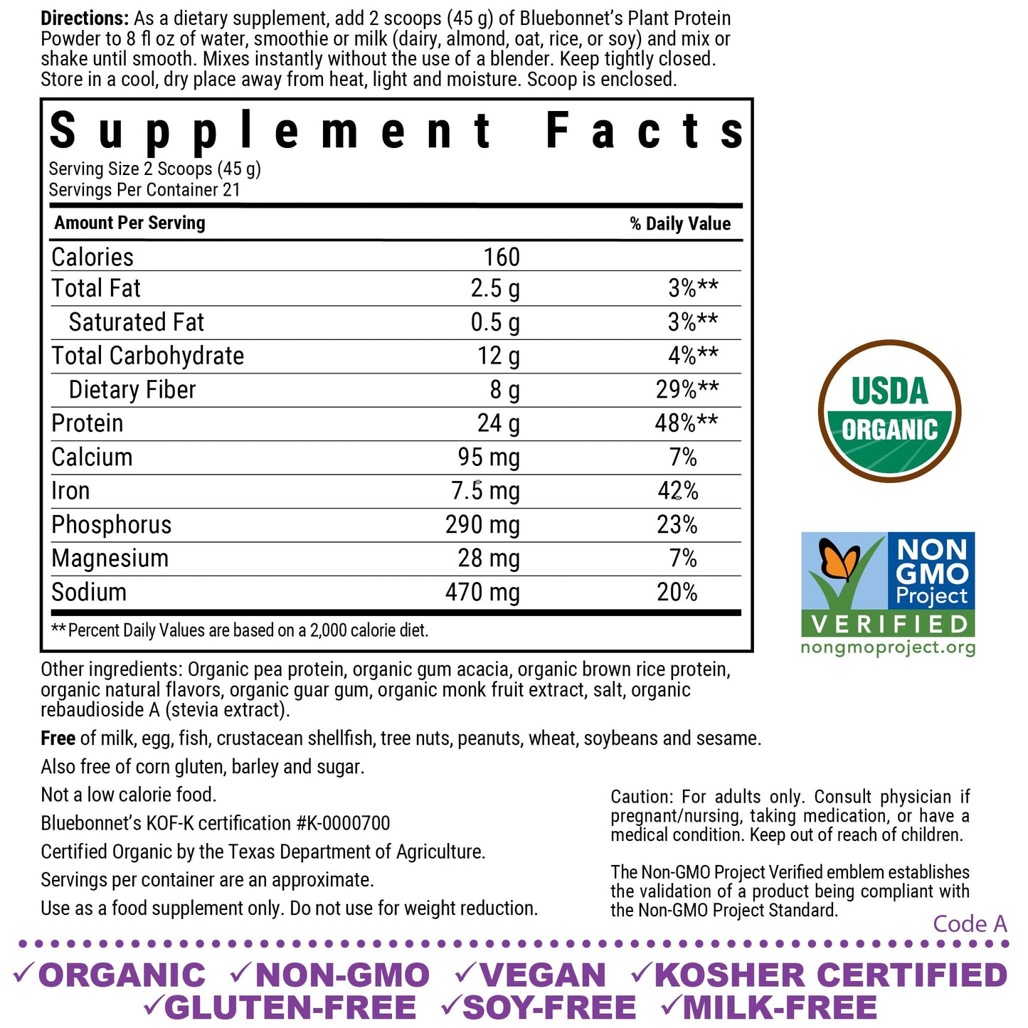 BlueBonnet Organic Plant Protein Powder, 33.33