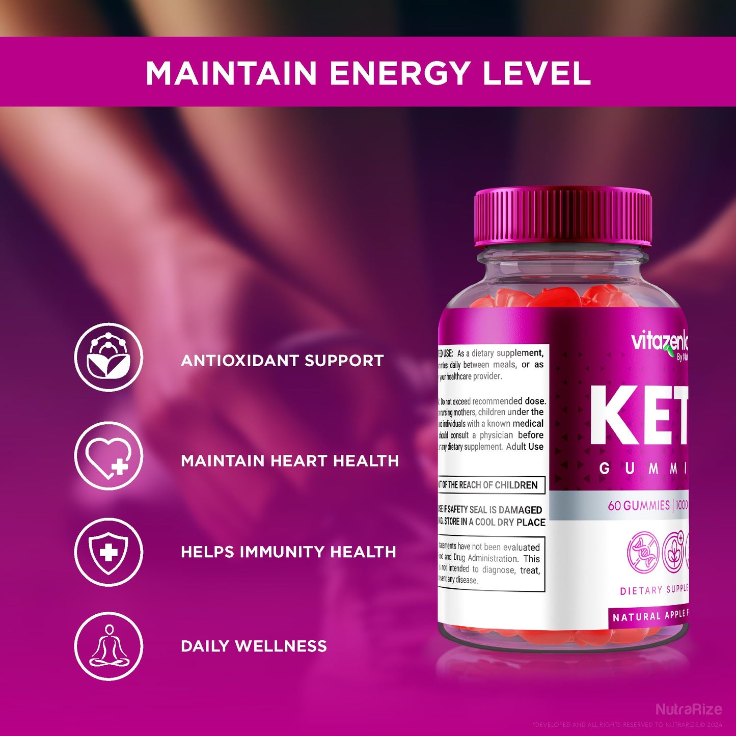 NutraRize Vitazenlabs Keto Gummies, Gummy, 120 Gummies