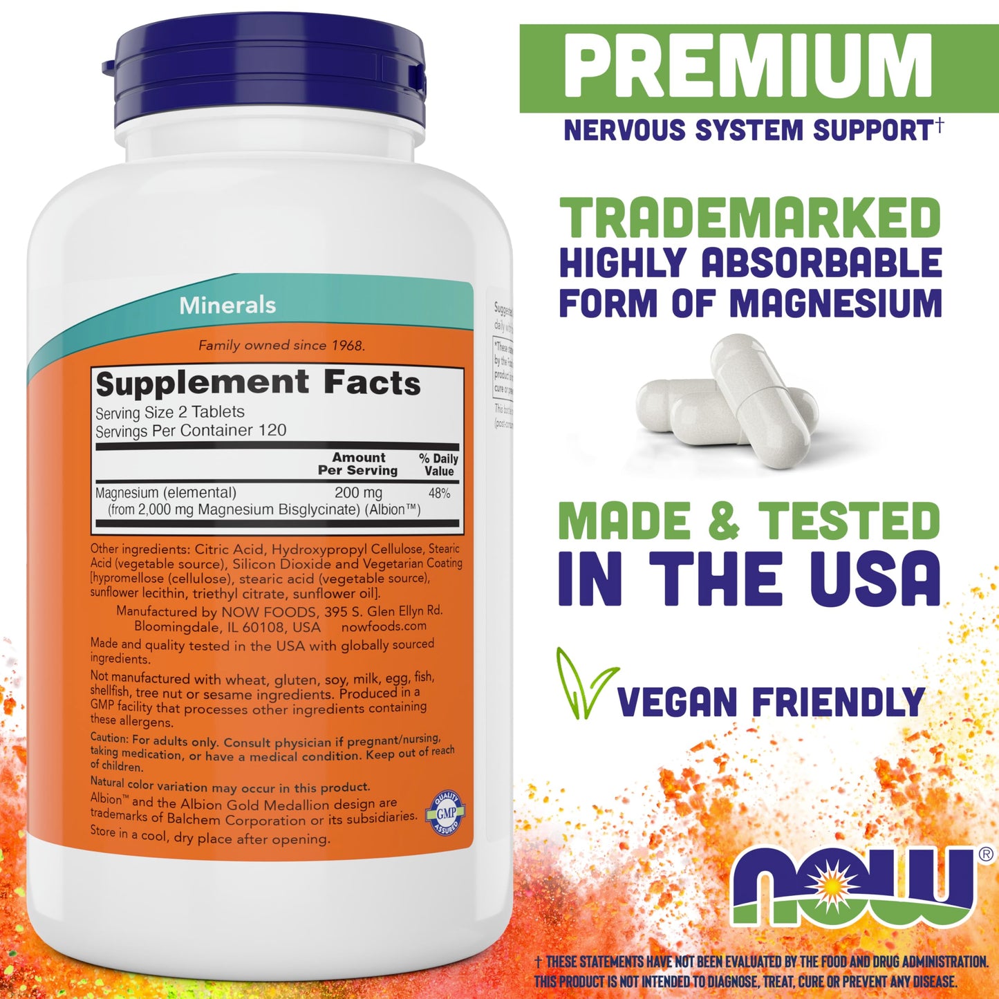 NOW Foods Magnesium Glycinate, 480 Tablets