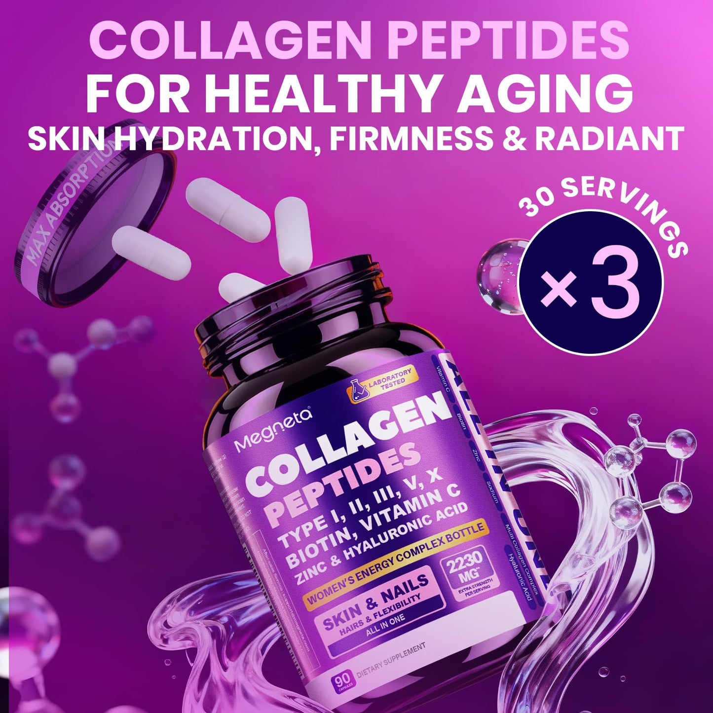 MEGNETA Women Energy Marine Collagen Supplements Capsules, 60 Capsules