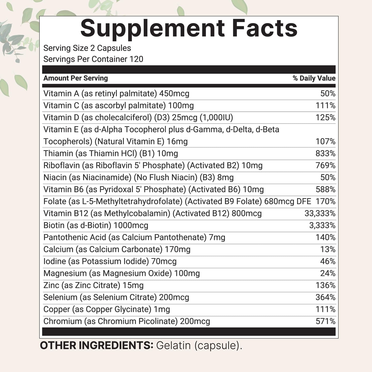 Micro Ingredients Pure Methylated Multivitamin Capsules, 480 Capsules