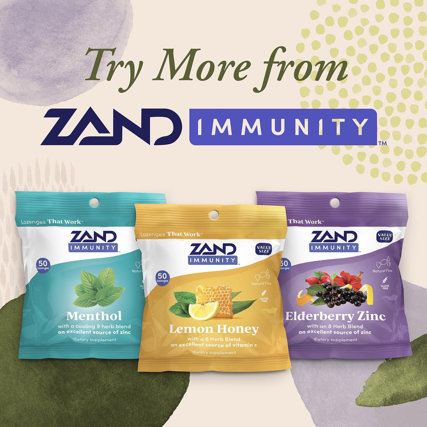 ZAND Immunity Lemon Honey Throat Lozenges with Vitamin C, Organic Honey, 50 Lozenges
