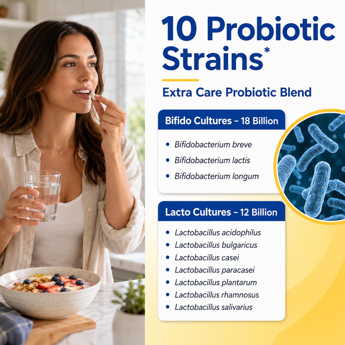 Bio360 Equate Extra Care Multi Strain Probiotic Capsules-30 Billion CFU-10 Strains 50 Count