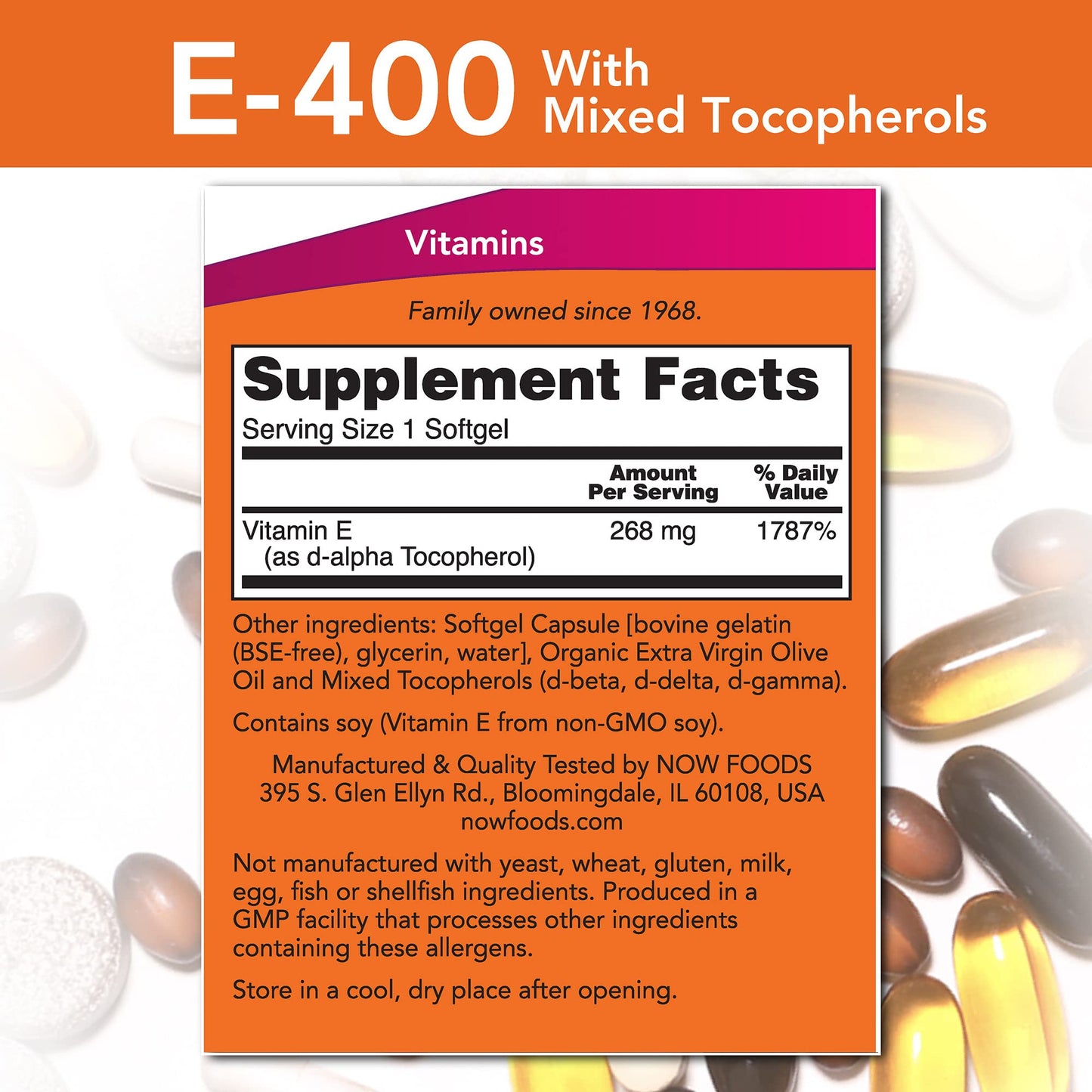 NOW Foods E-400 MT Capsules 2-Count