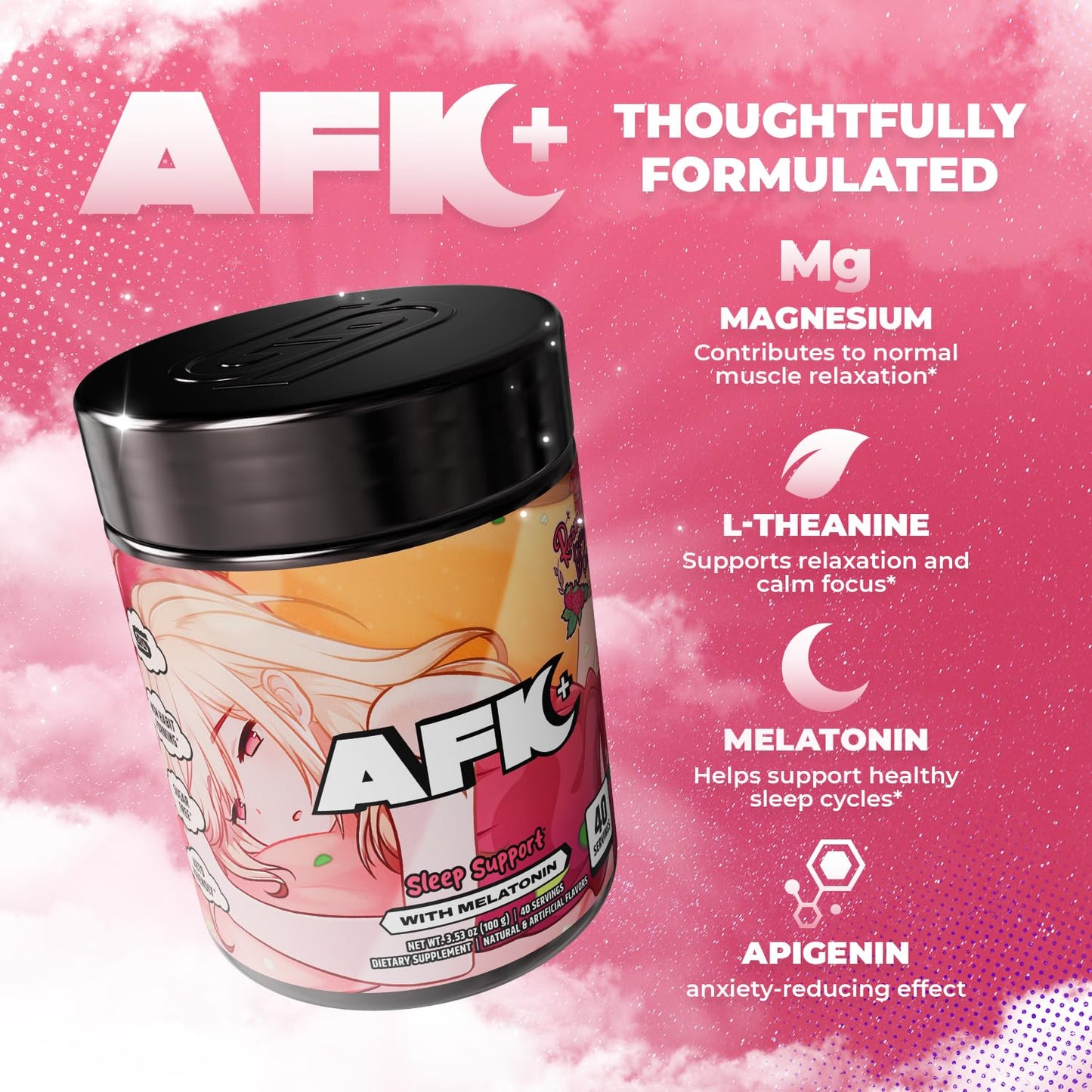 Gamer Supps AFK+ Powder (with Melatonin) Razzz Berry Sorbet 3.53 Ounce