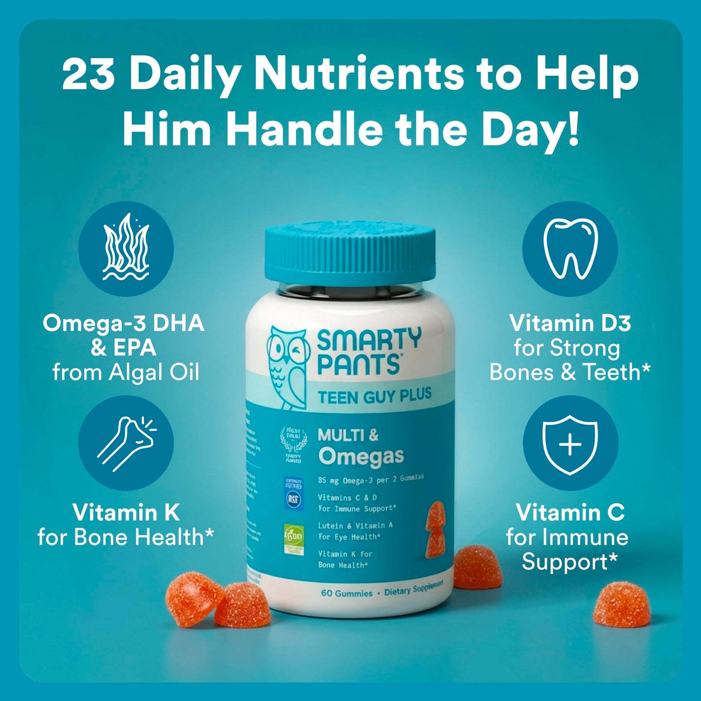SmartyPants Teen Guy Plus Multi & Omegas Multivitamin Gummies, 60 Gummies
