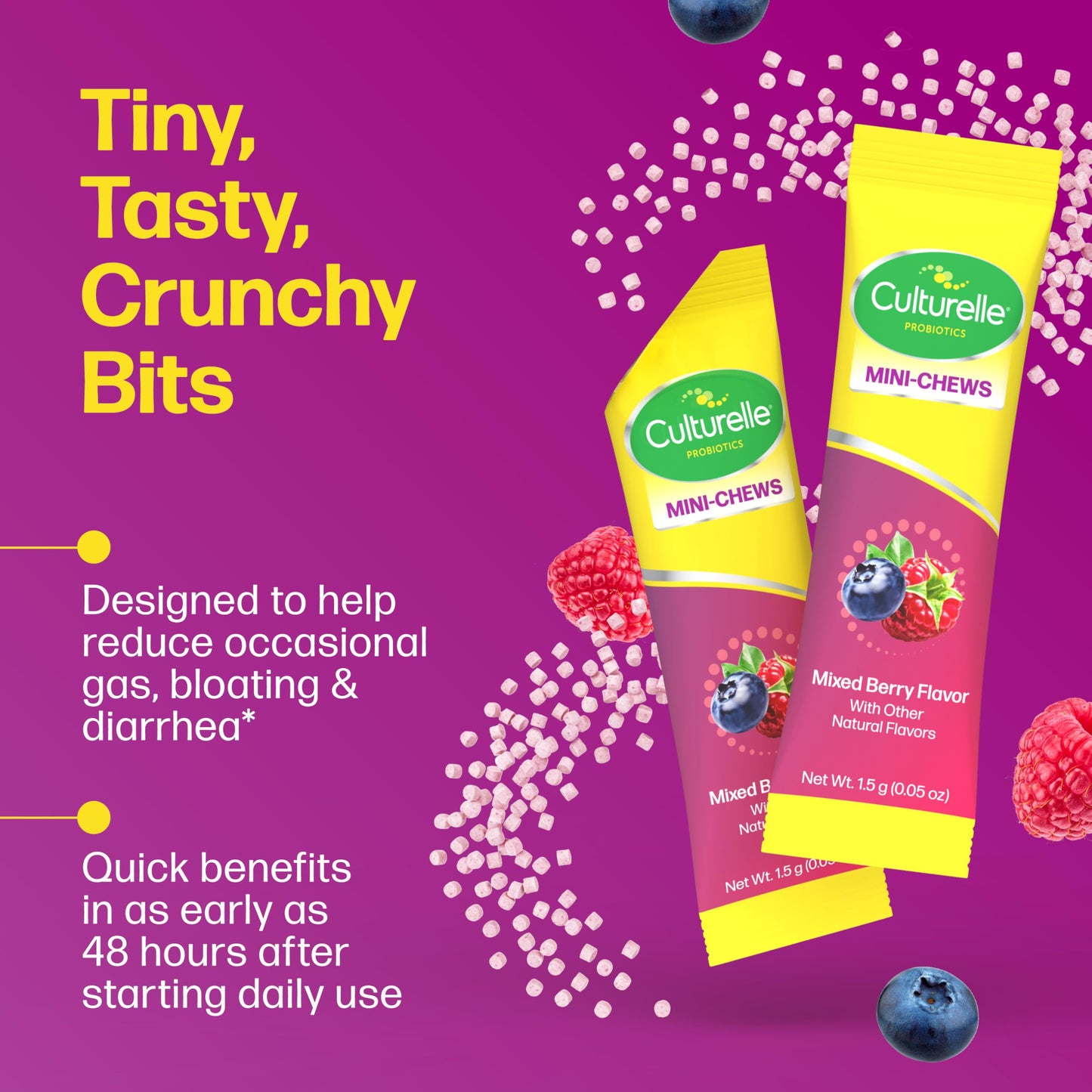 Culturelle Complete 3-in-1 Biotics Mini-Chews Daily Probiotic for Digestive Health with Prebiotics and Postbiotics for Gut Balance, Mixed Berry Flavor Chewable 28 Count