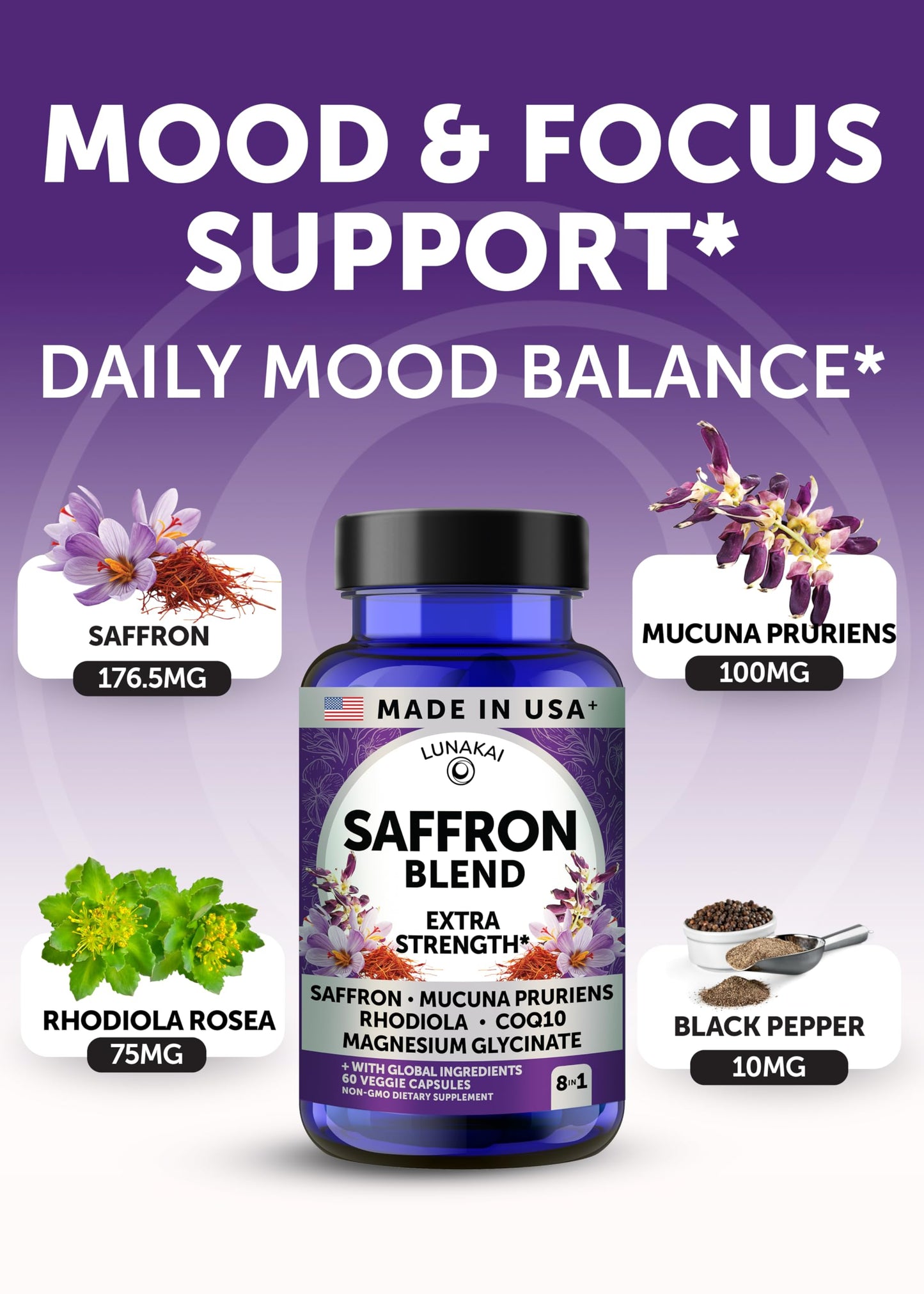 Lunakai Saffron Extract Capsules 60 Count