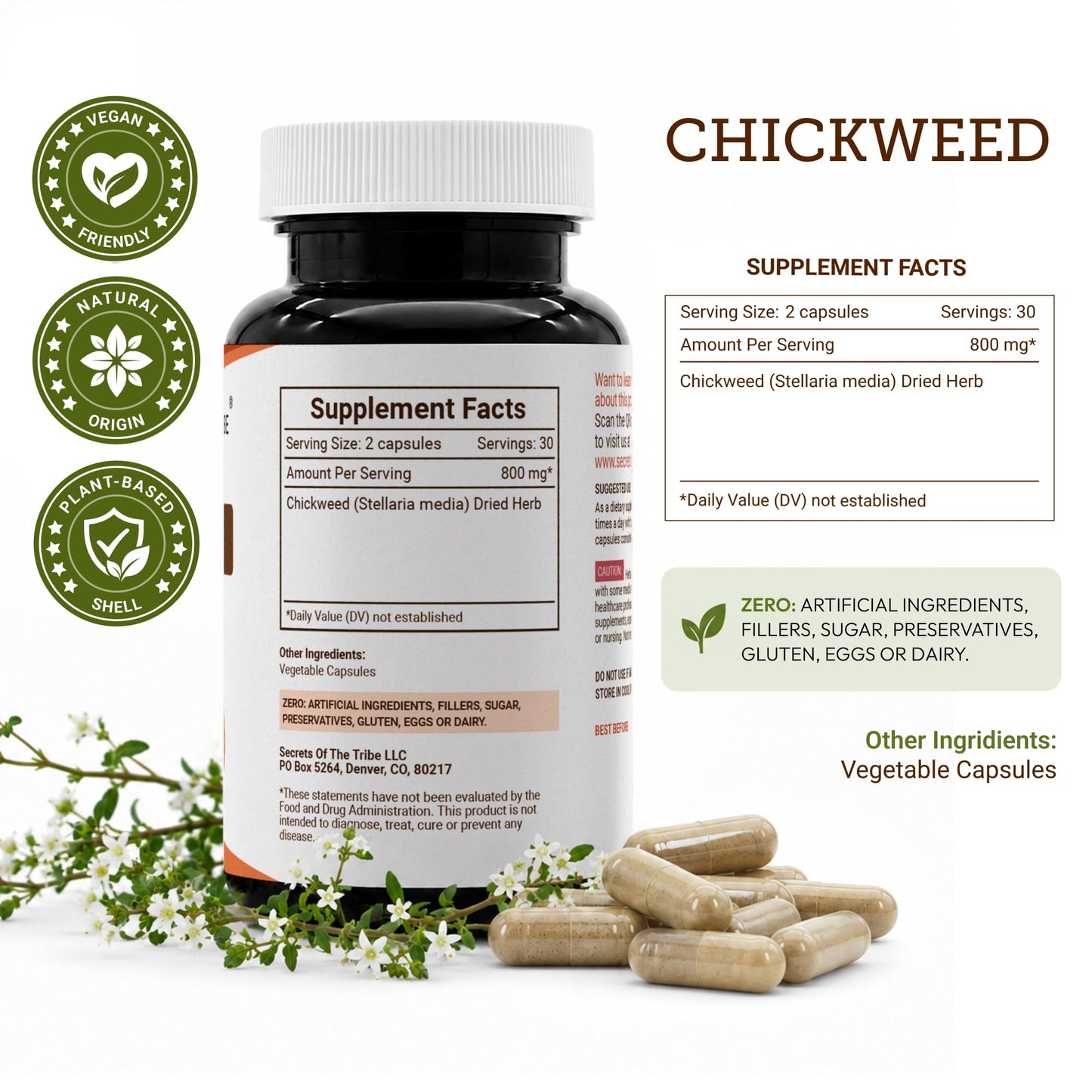 Secrets of the Tribe Chickweed Capsules 60 Capsules