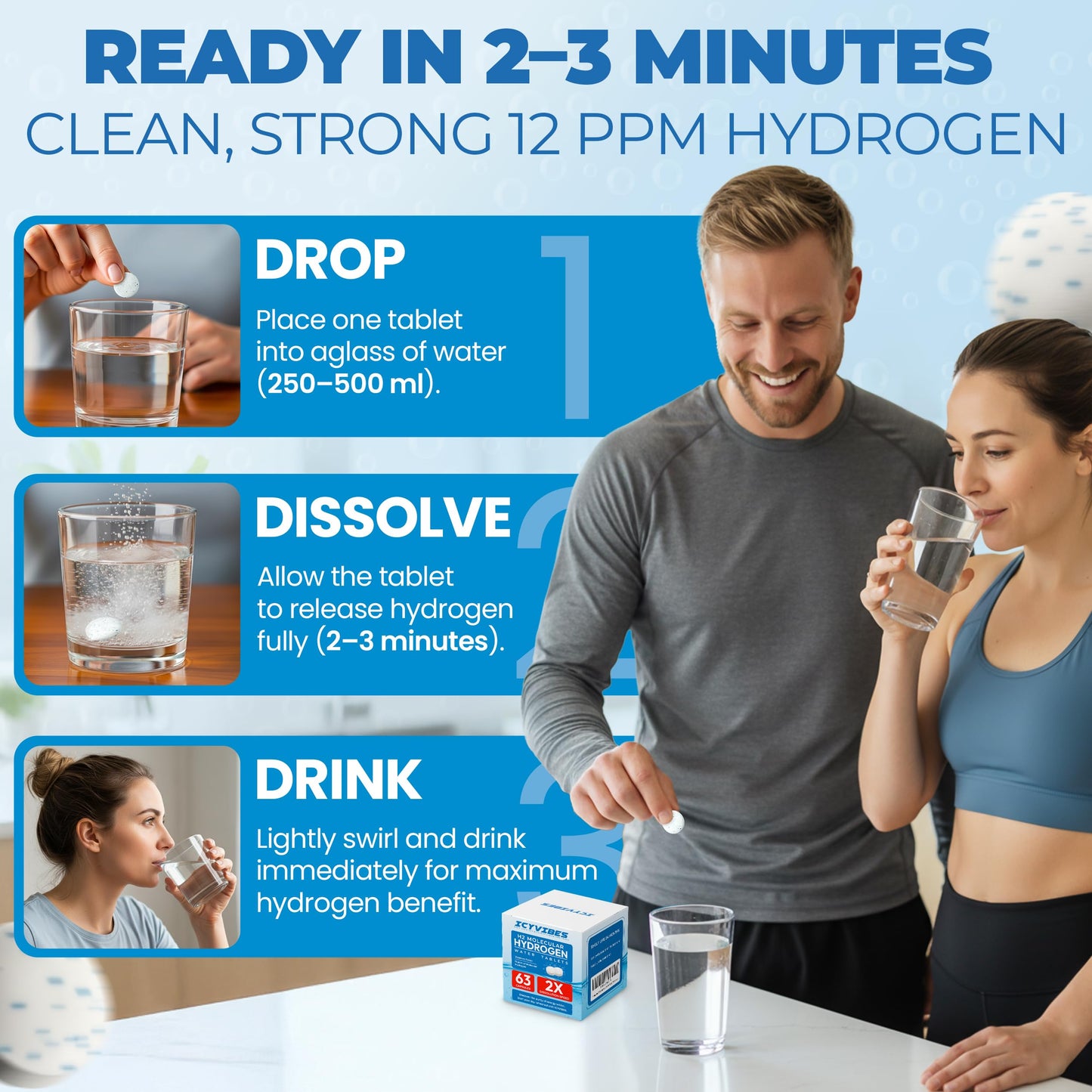 ICYVIBES Mineral Hydrogen Water Tablets with Magnesium, 60 Tablets