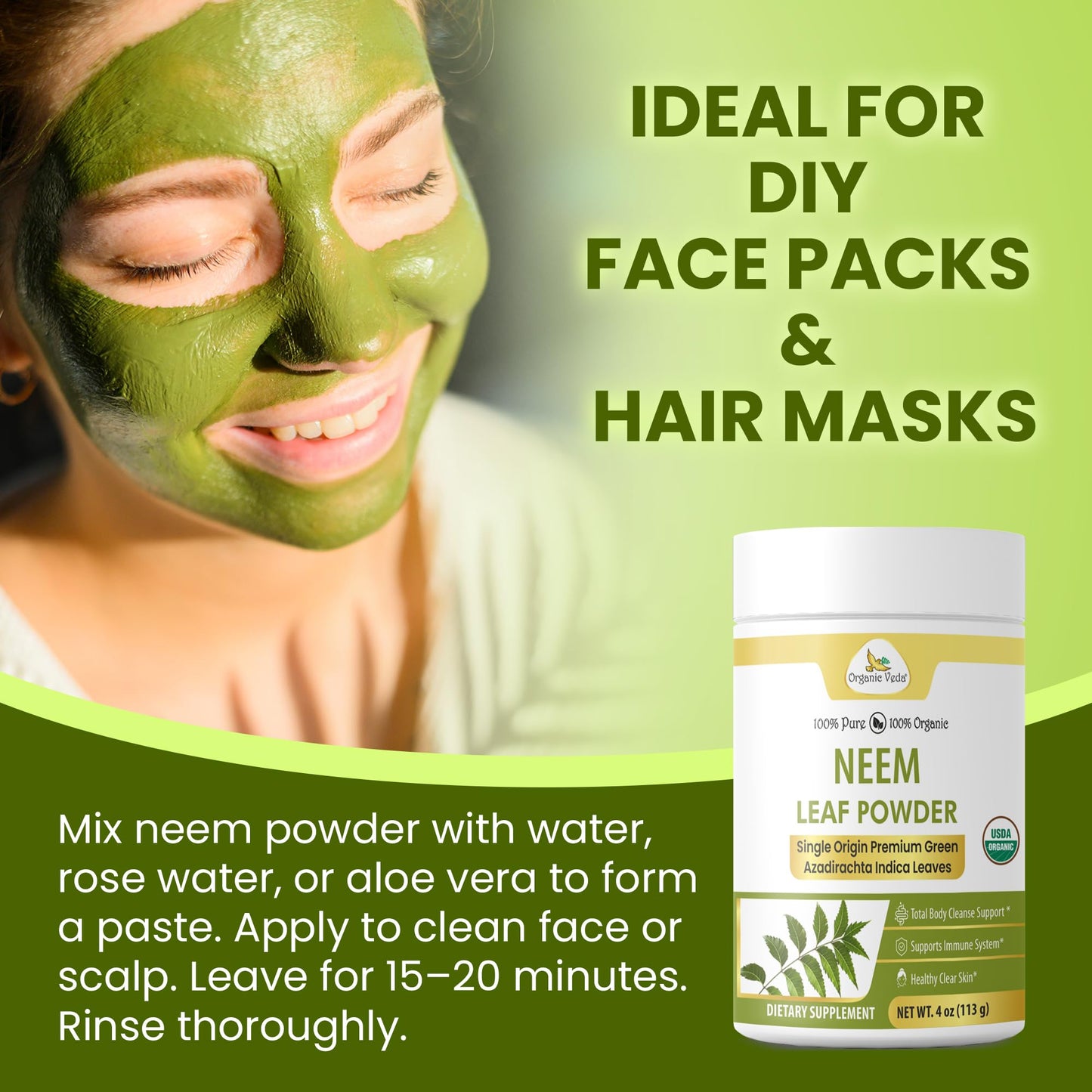Organic Veda Neem Leaf Powder, 4 oz