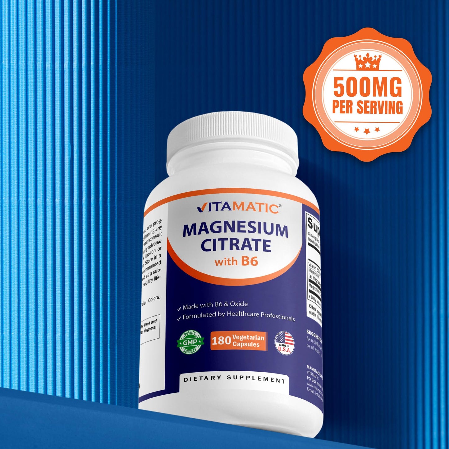 Vitamatic Magnesium Citrate 500mg Capsules, 360 Count