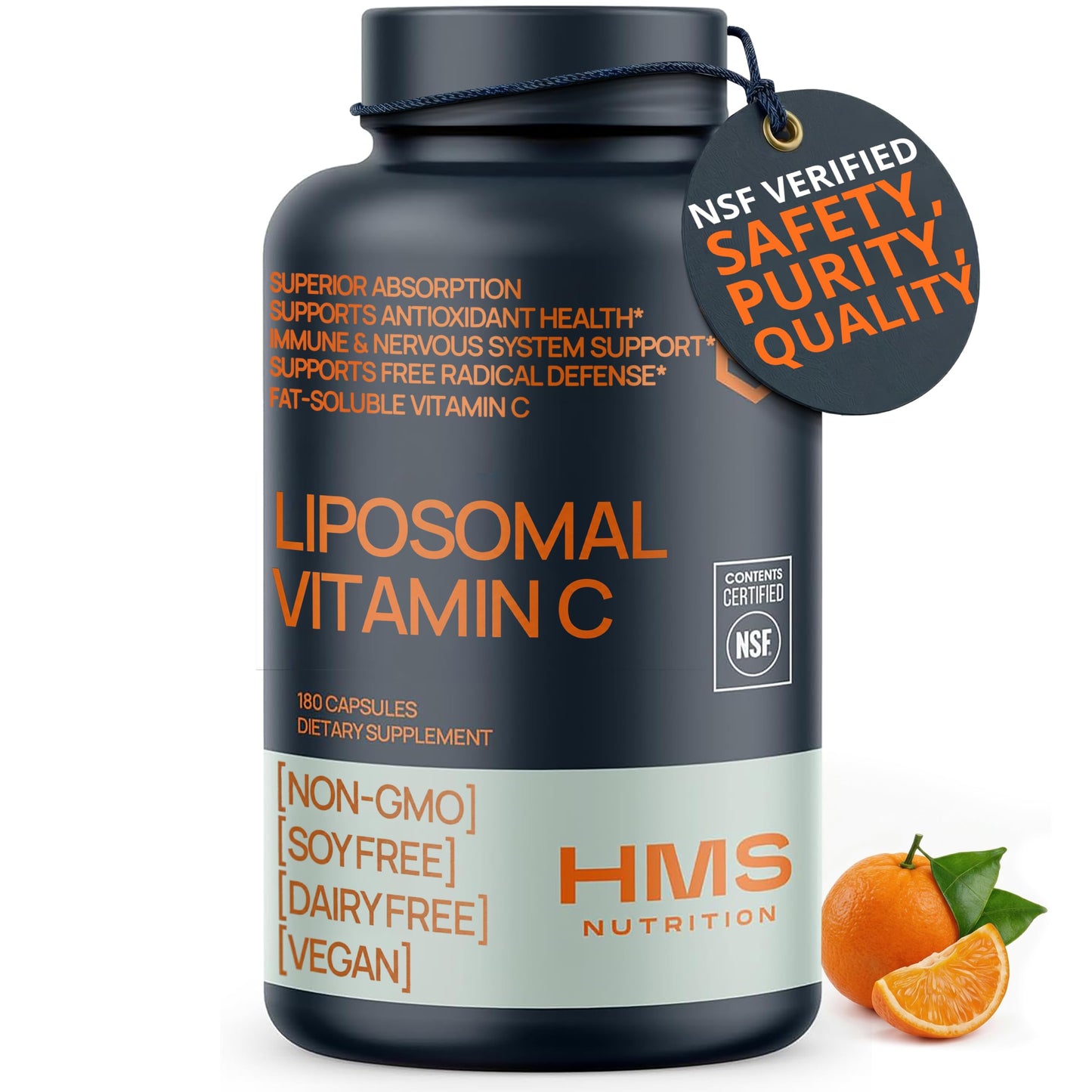 HMS Nutrition Liposomal Vitamin C 1600 mg Capsules, 180 Capsules