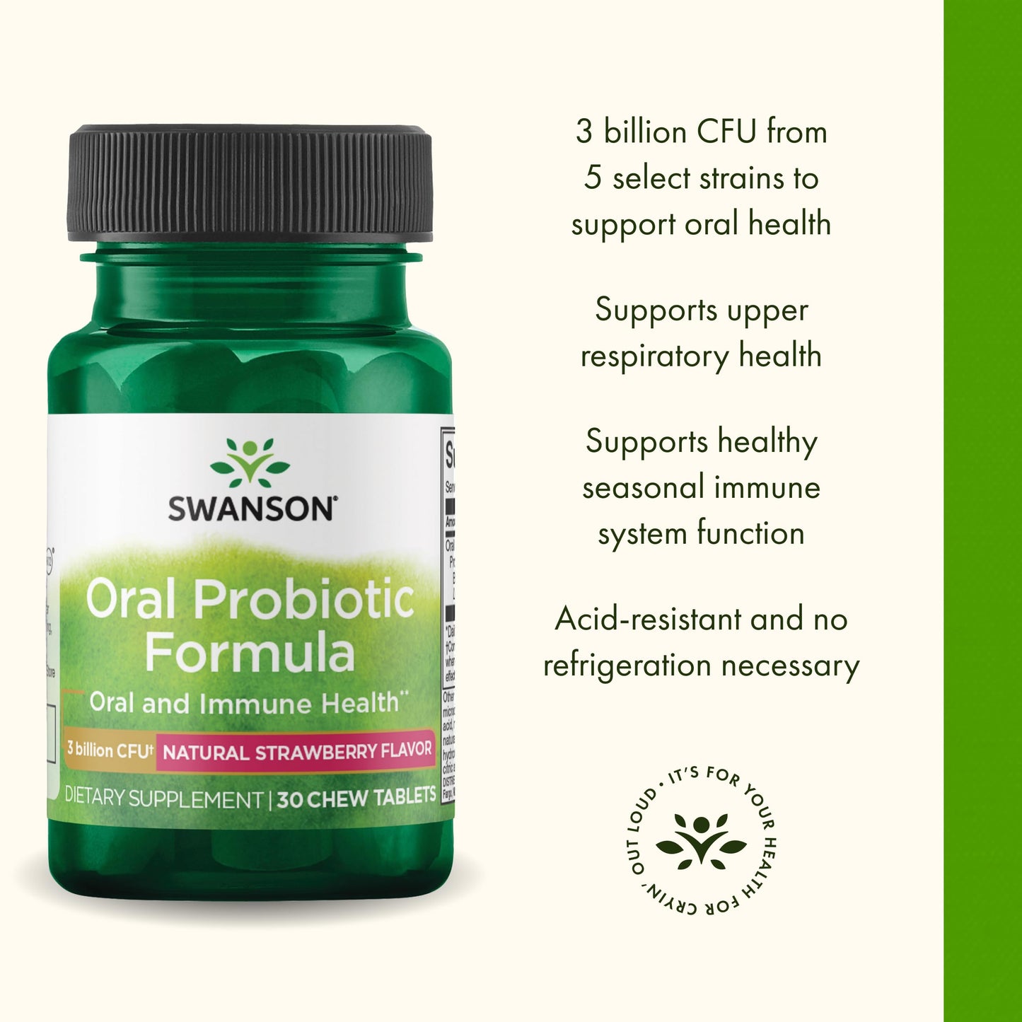 Swanson Oral Probiotic Formula with BLIS K12 for Adults Seeking Oral, Respiratory, and Immune Health Support - Natural Strawberry Flavor 30 Tablets