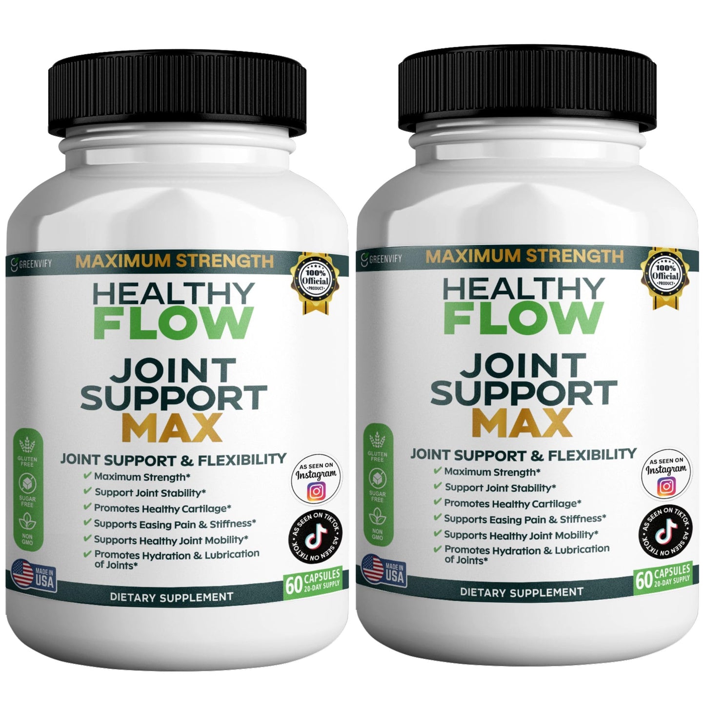 GREENVIFY Healthy Flow Joint Support Max 1500mg Glucosamine, 120 Capsules