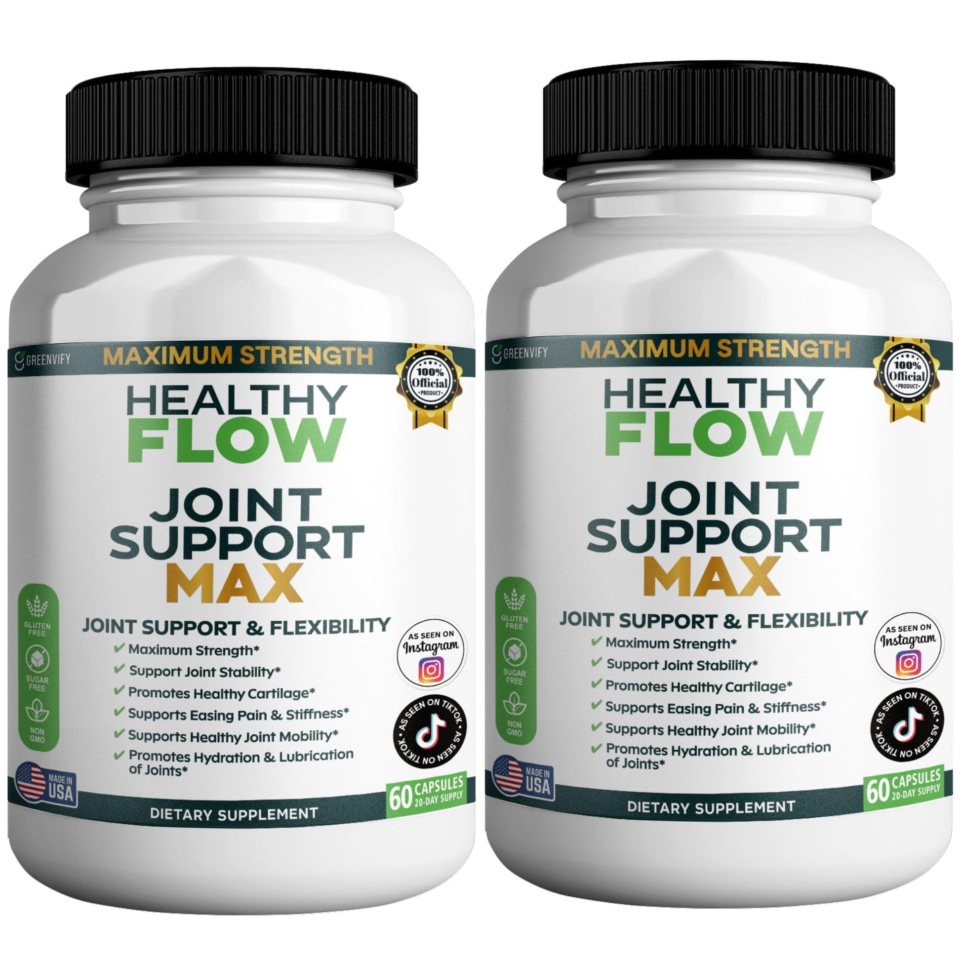 GREENVIFY Healthy Flow Joint Support Max 1500mg Glucosamine, 120 Capsules