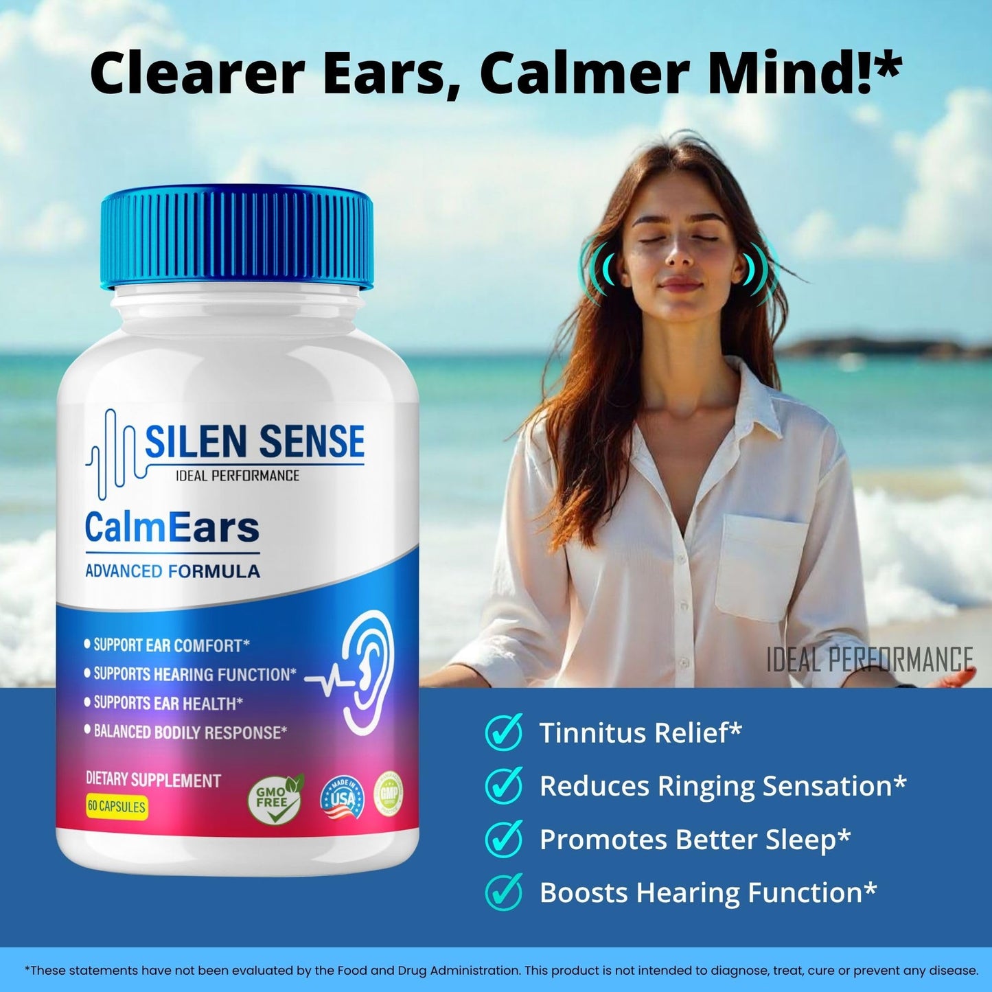 IDEAL PERFORMANCE Silen Sense Calm Ears Tinnitus Relief Ear Health Support Capsules, 180 Capsules
