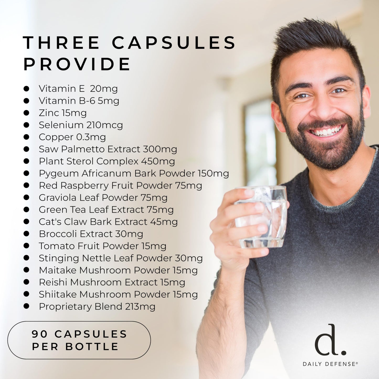 Daily Defense Prostate Defense Prostate Health Supplement for Men with Saw Palmetto Powder, Vitamin E, Zinc, Mushrooms, Pumpkin Seed - Urinary Prostate Support Capsules 90