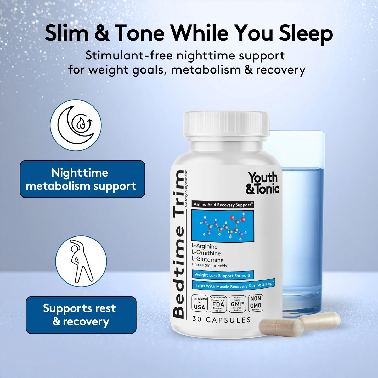 Youth & Tonic Bedtime Trim Weight Loss Pills, Nighttime Metabolism Support Capsule, 30 Count