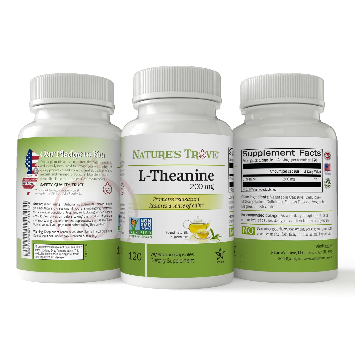 Nature's Trove L-Theanine 200mg & 5-HTP 100mg Vegetarian Capsules, 120 Capsules