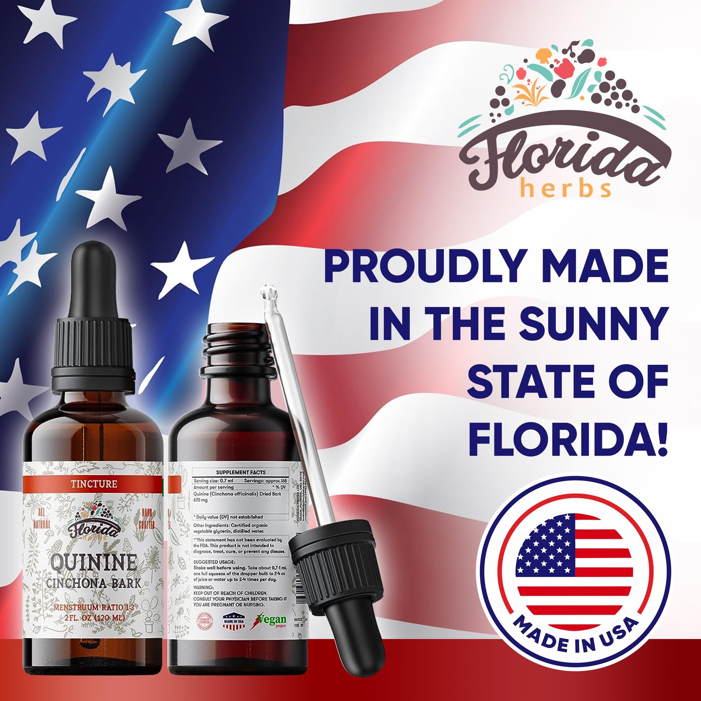 Florida Herbs Quinine Tincture Extract Liquid, 2 Fl Oz