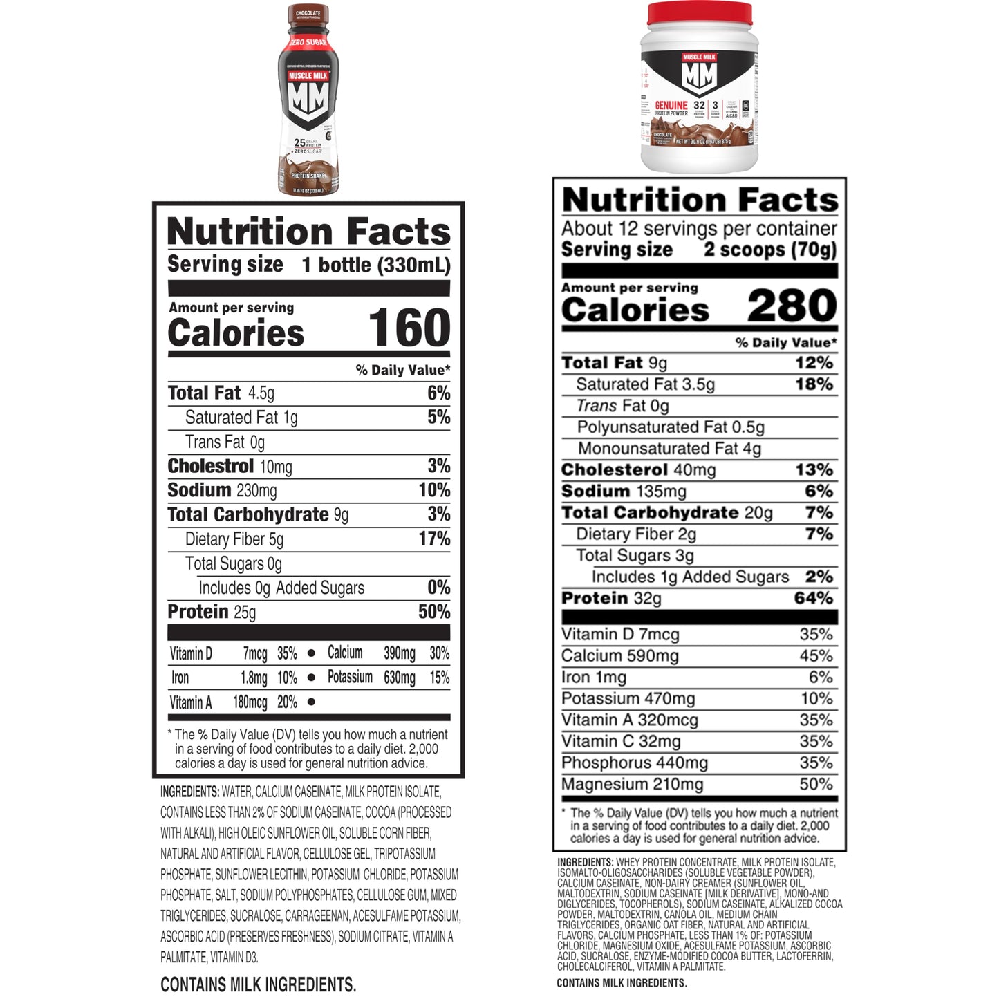 Muscle Milk Genuine Protein Shake and Protein Powder Bundle, Chocolate, 12 Pack