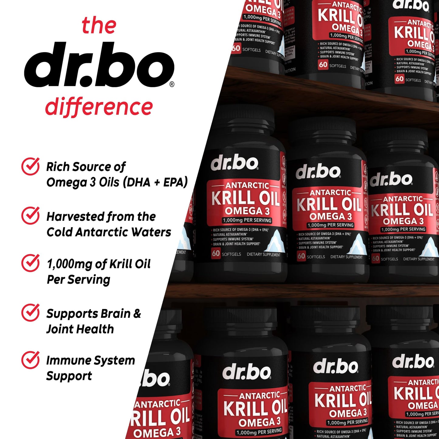 DR. BO Krill Oil Omega-3 Softgels, 60 Count