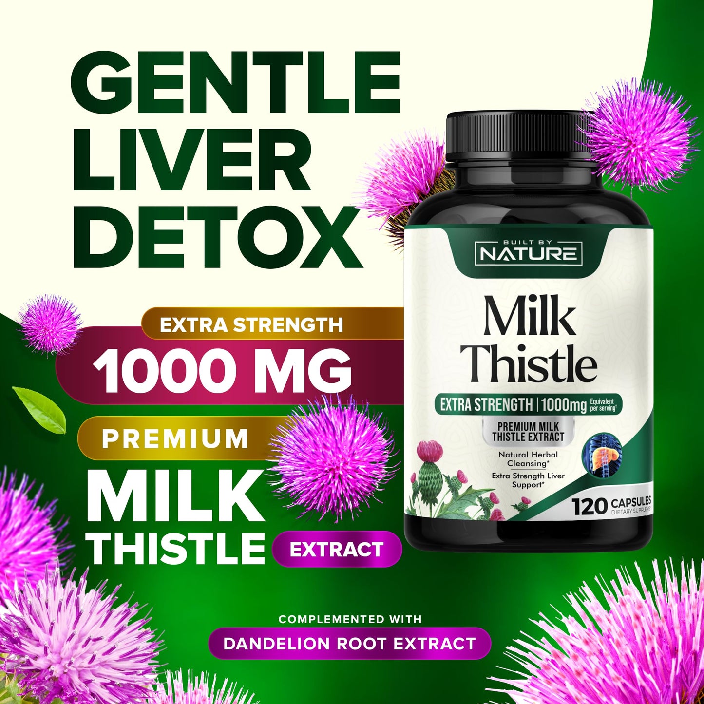 Built by Nature Milk Thistle Liver Detox Supplement Capsule 120 Count