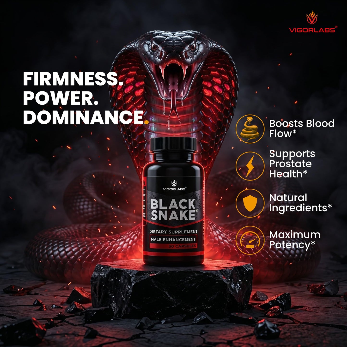 Vigor Labs Black Snake Male Enhancement Capsules, 30 Capsules