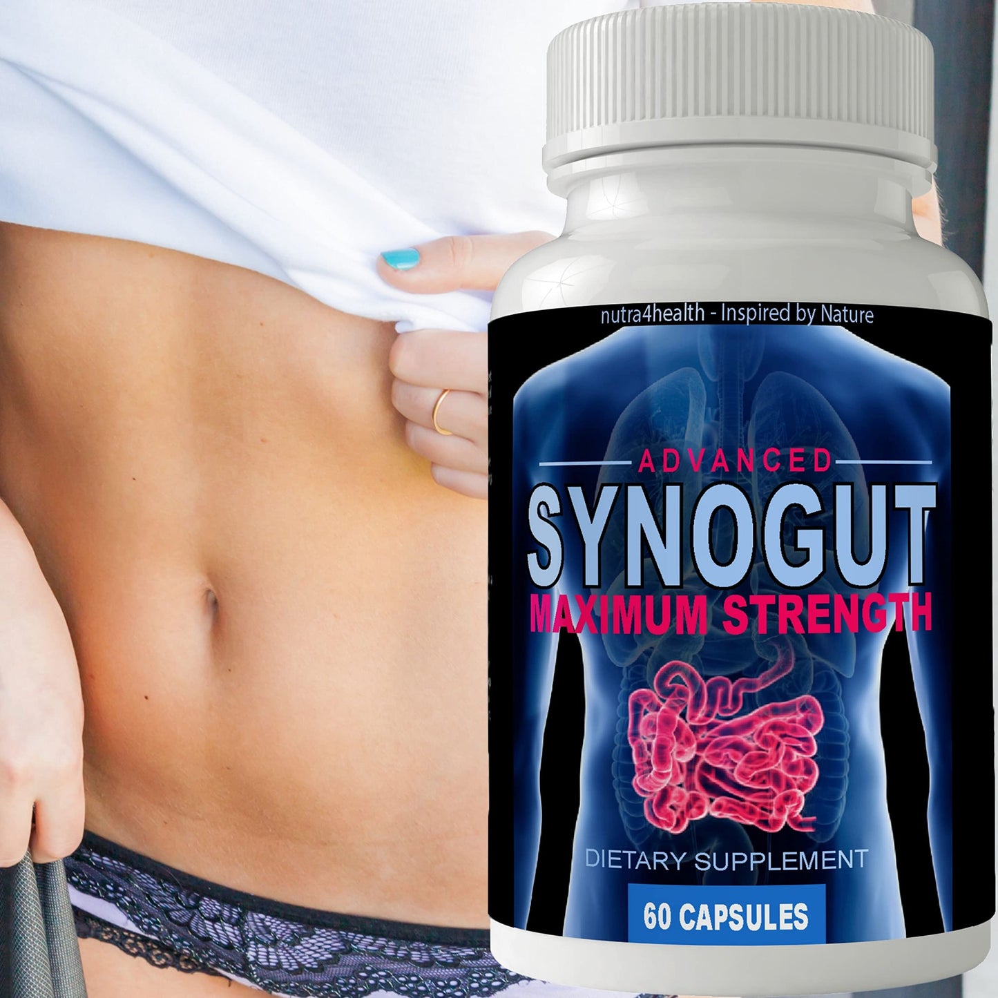 Nutra4Health Synogut Advanced Maximum Strength Digestive Health and Metabolism Support Supplement Capsule, 60 Count