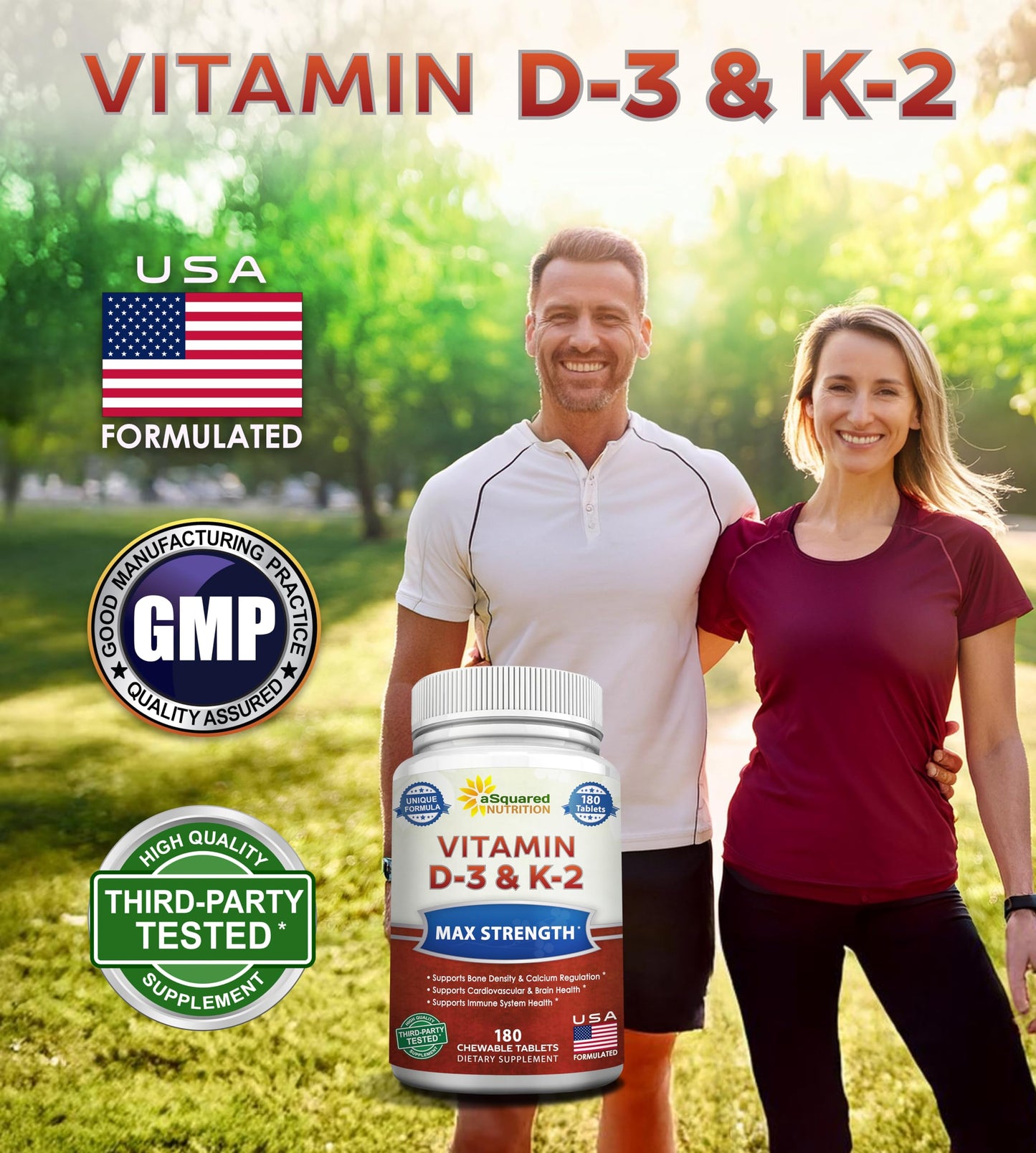 aSquared Nutrition Vitamin D3 with K2 Tablets 180 Count