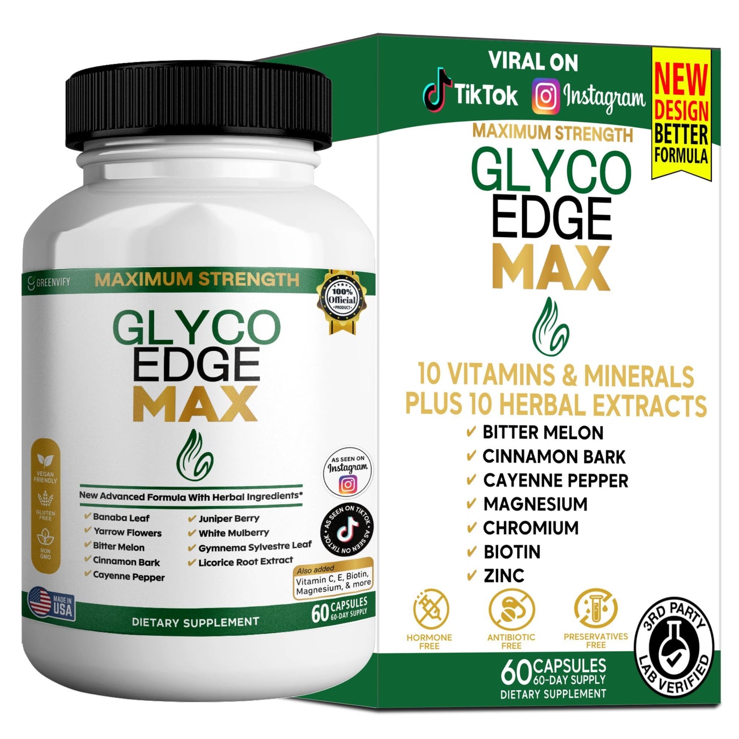 GREENVIFY Glyco Edge MAX Maximum Strength Supplement, 60 Veggie Capsules