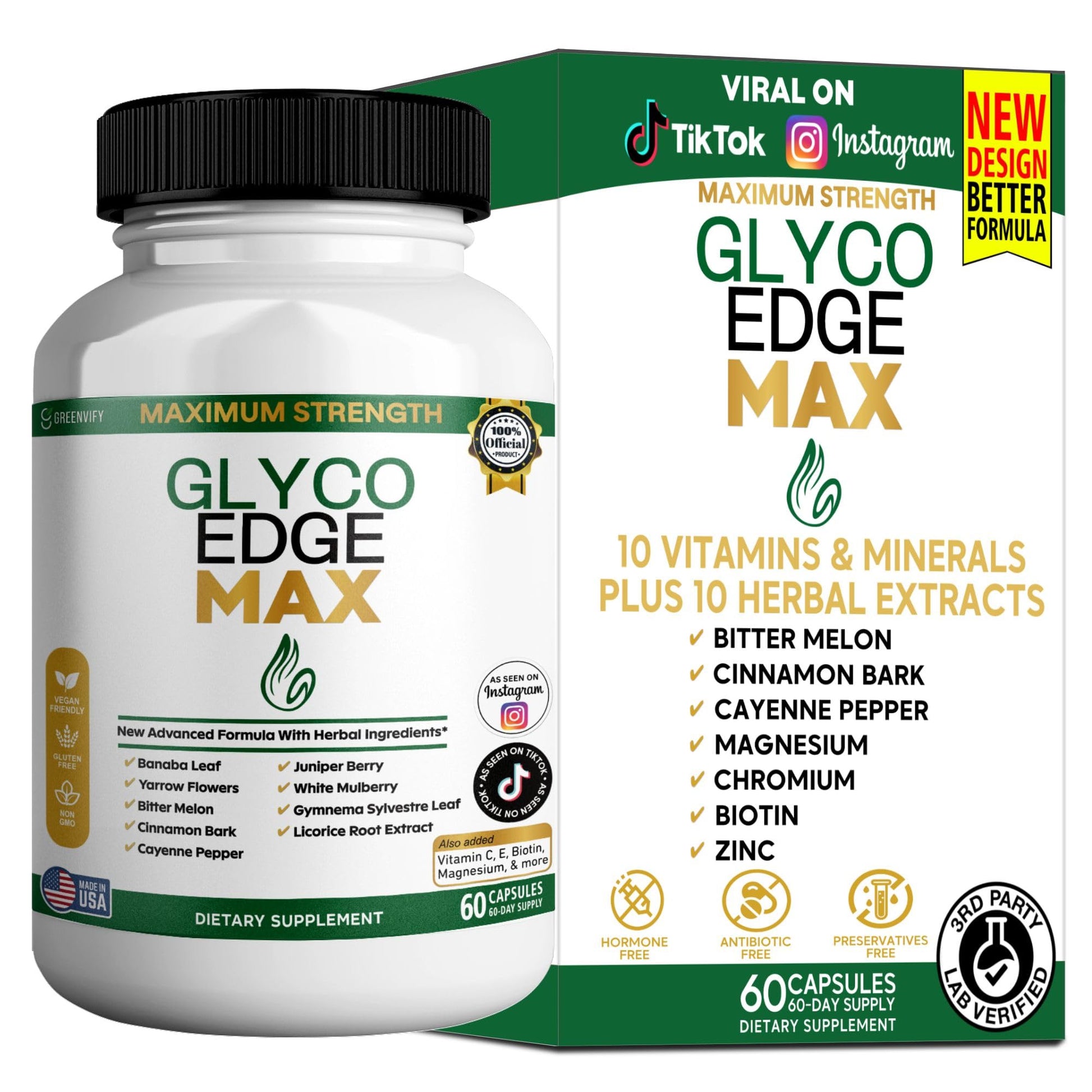 GREENVIFY Glyco Edge MAX Maximum Strength Supplement, 60 Veggie Capsules