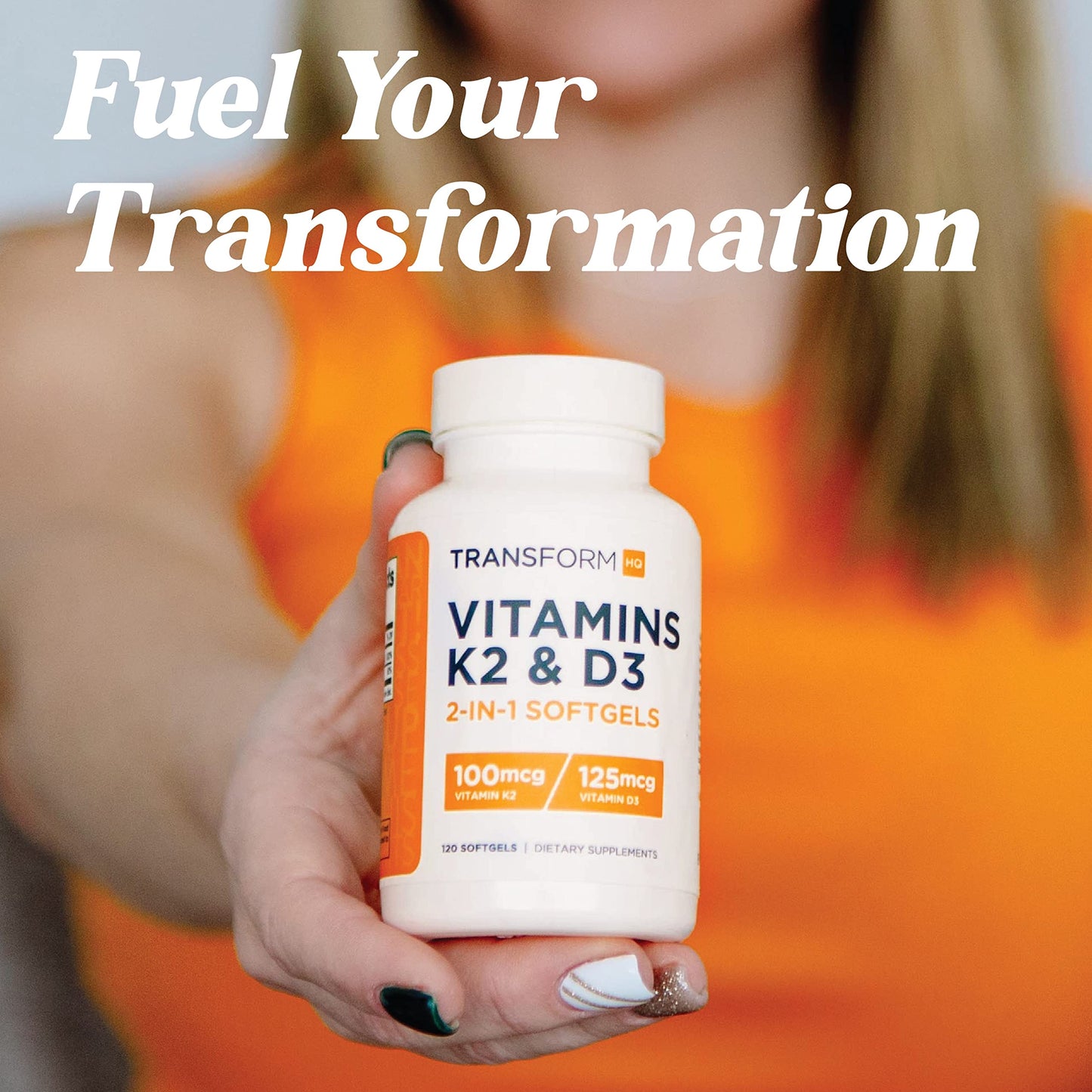 TransformHQ Vitamin K2 (MK7) 100mcg + Vitamin D3 5000 IU Softgels, 120 Count
