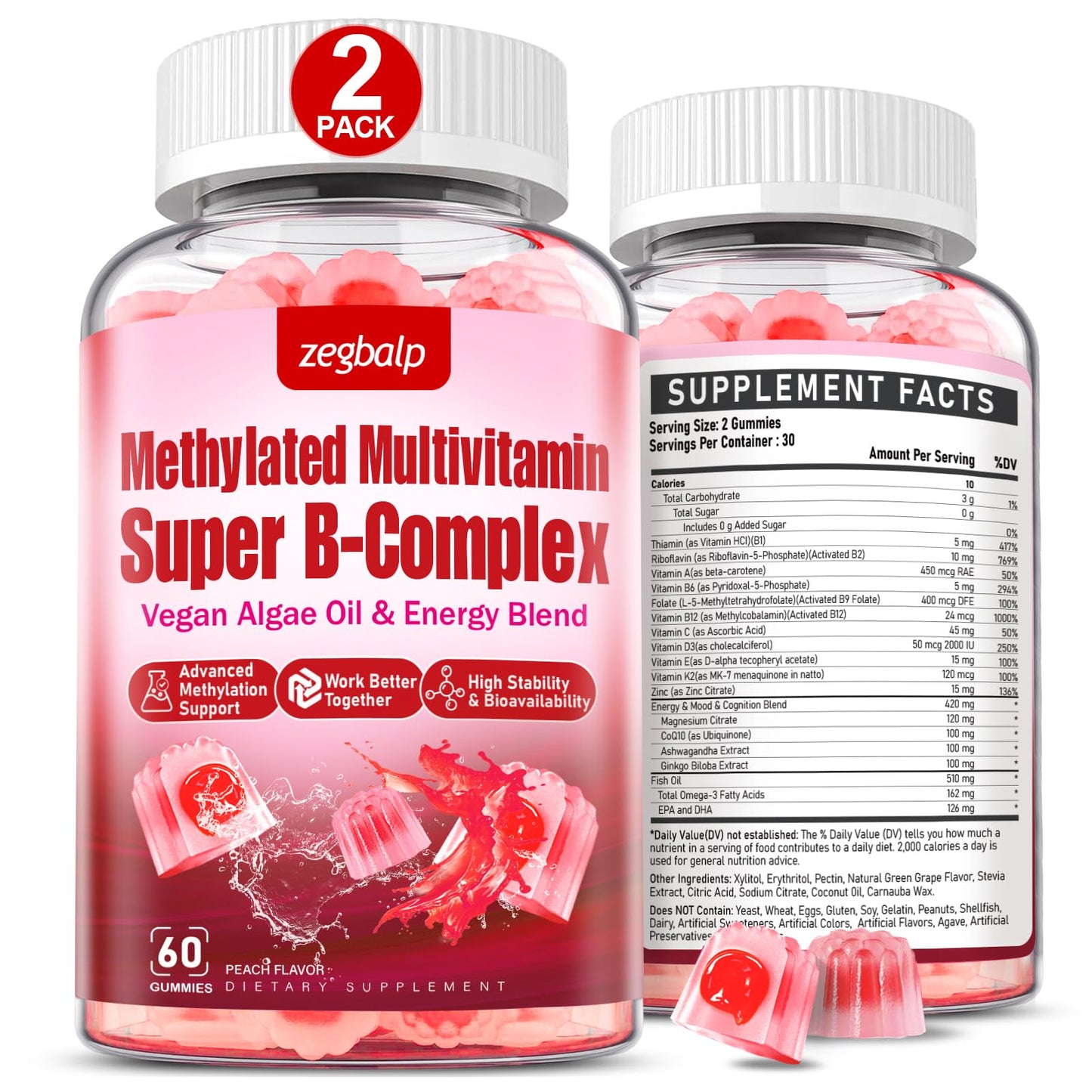 ZEGBALP Methylated Multivitamin with B Complex for Women Gummies, 120 Count