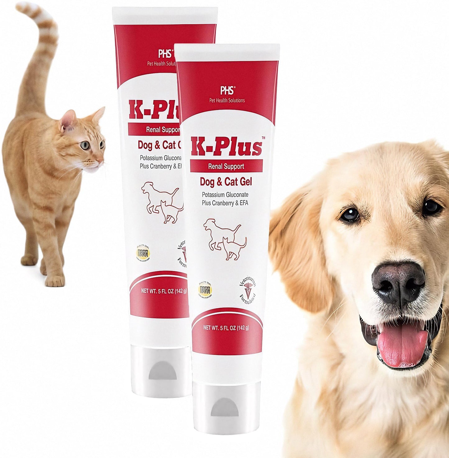 Pet Health Solutions K-Plus Potassium Gluconate Renal Gel Plus Cranberry and EPA for Dogs and Cats - Veterinarian Approved Renal Supplement - Supports Potassium Balance, Powder, 1