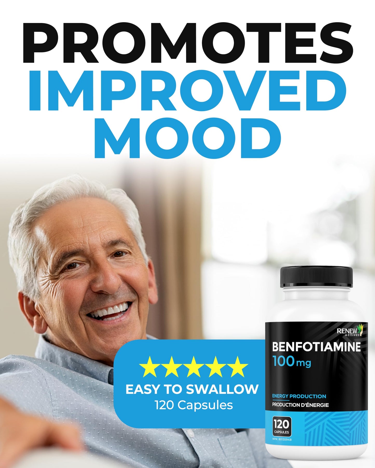 Renew Actives Benfotiamine 100mg – Supports Energy Production & Overall Wellness, 60 Capsules