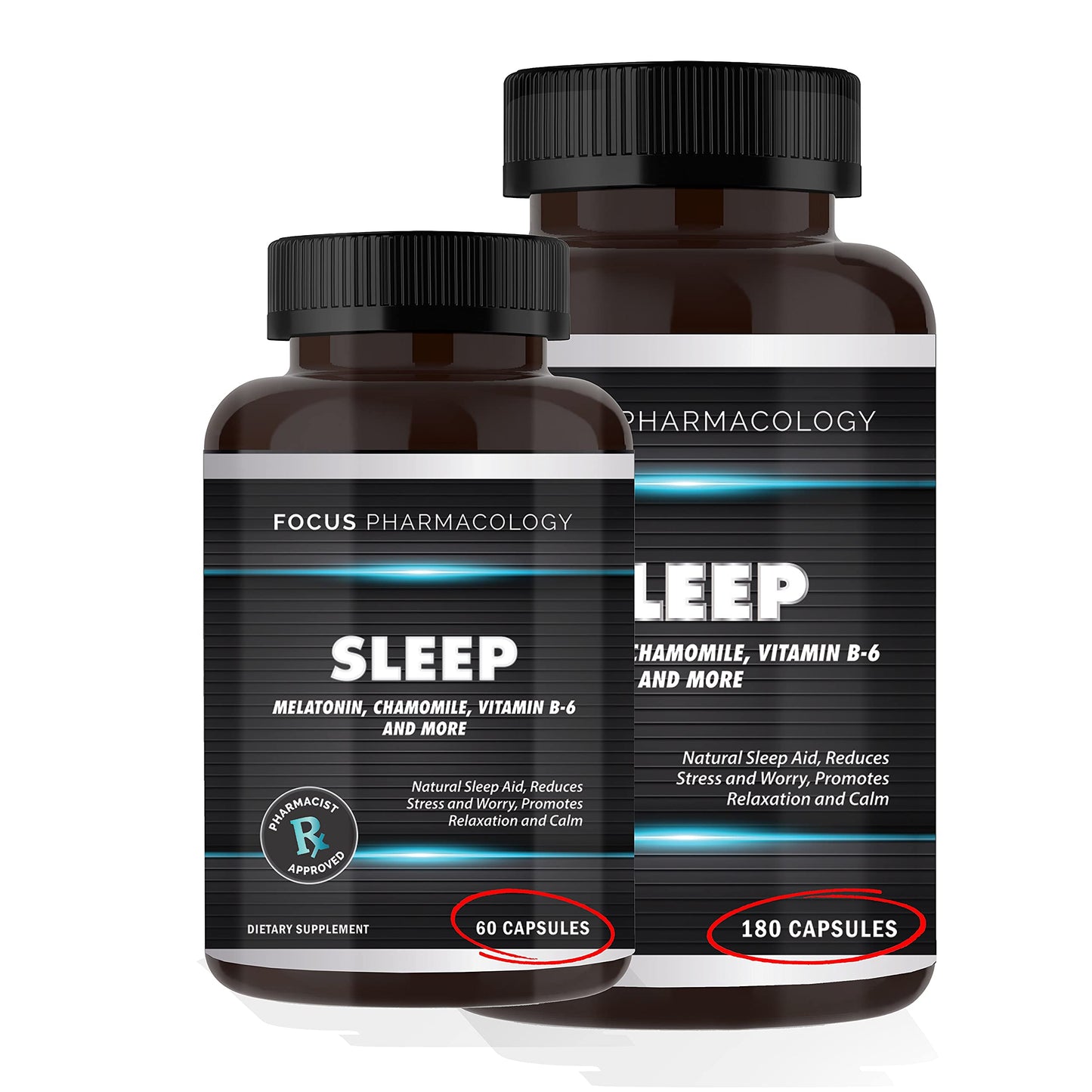 Focus Pharmacology Natural Nighttime Sleep and Calming Formula Capsule, 180 Count