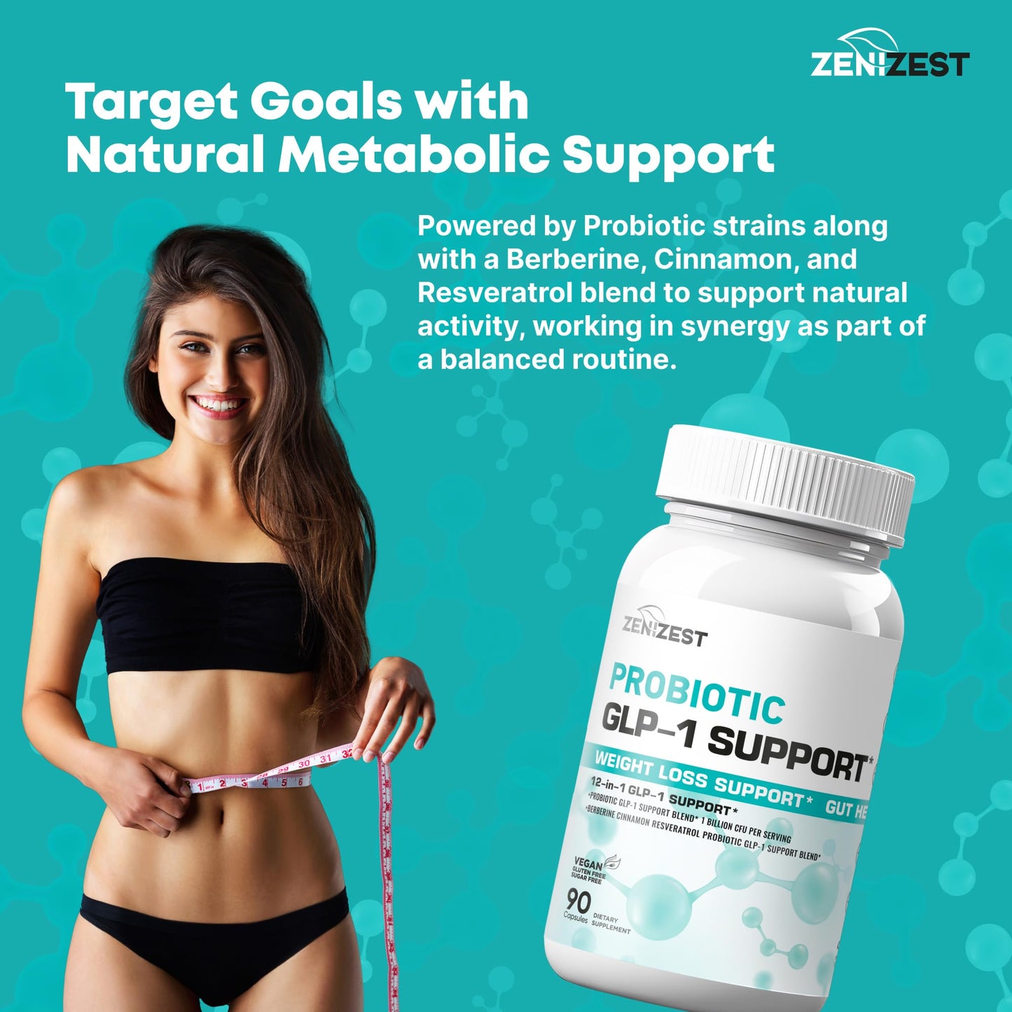 ZeniZest GLP-1 Support Probiotic Weight Loss Support Supplement with Berberine Capsule 90 Count
